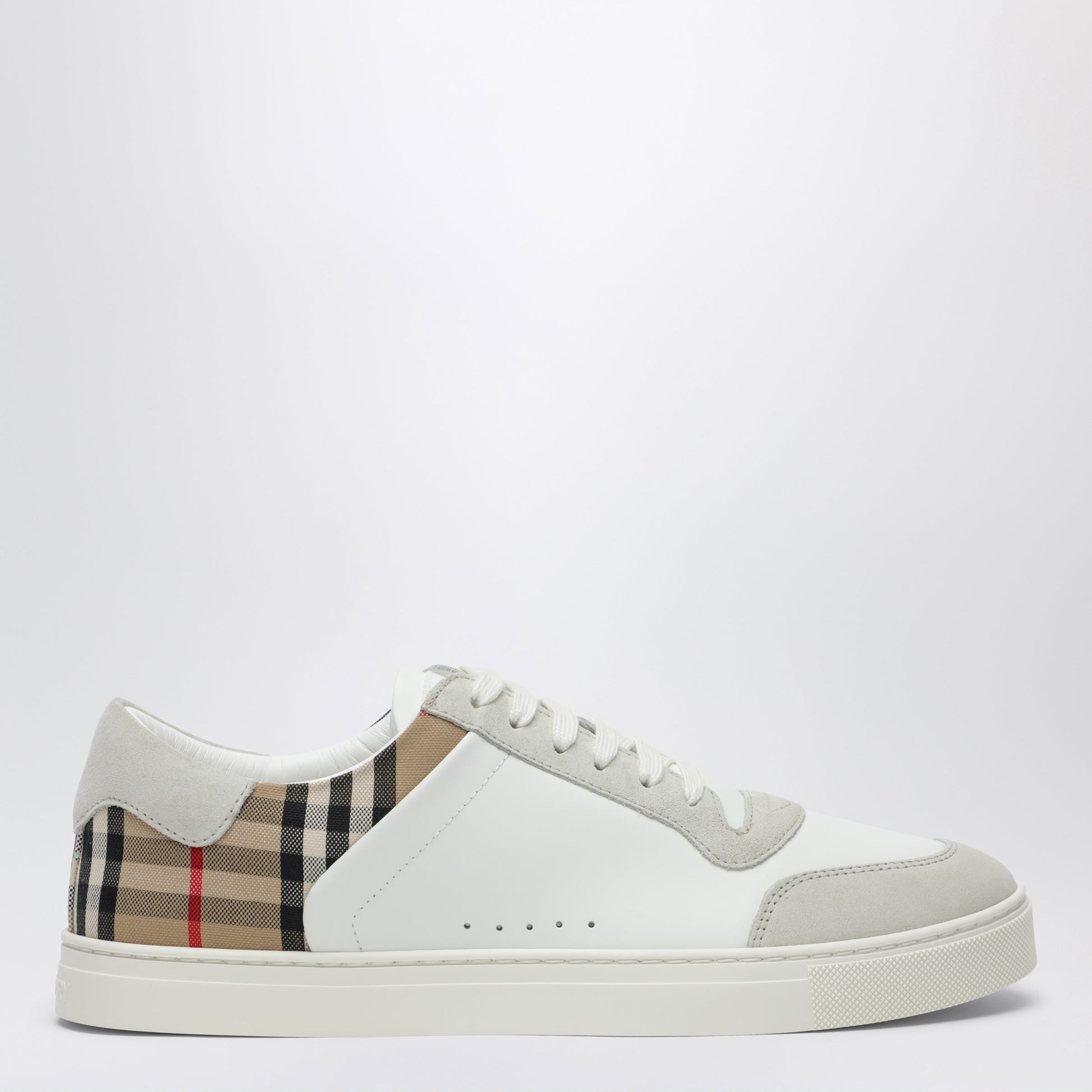 Burberry White And Check Leather Sneakers Men BURBERRY