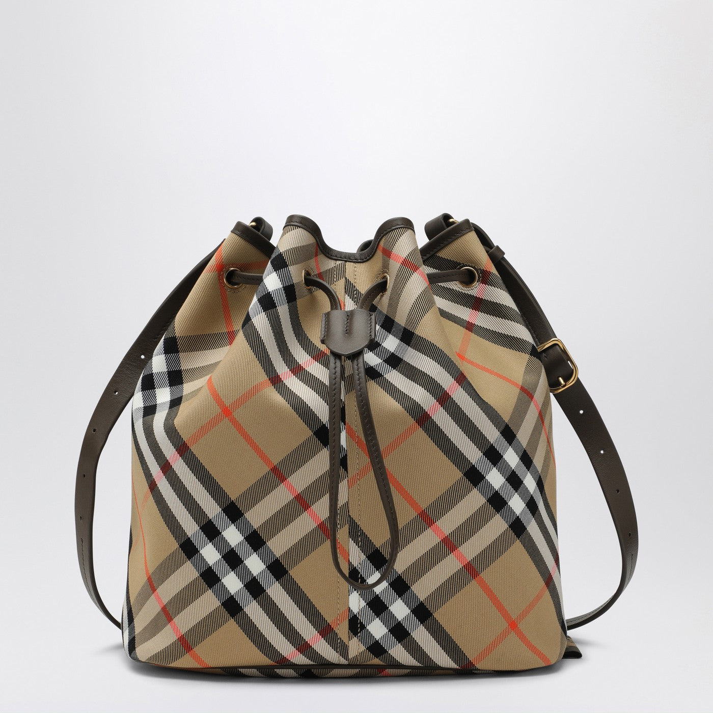 Burberry Medium Beige Bucket Bag With Check Pattern Women BURBERRY