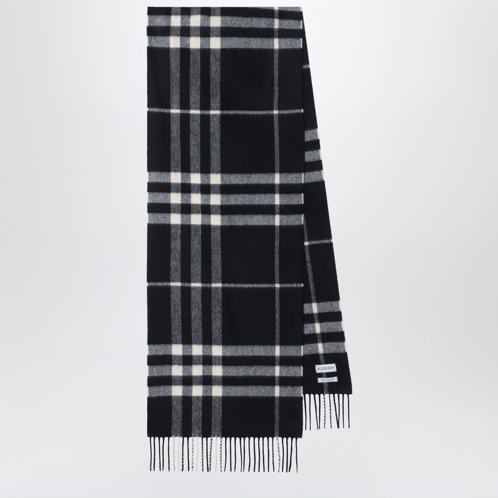 Burberry Black Check Cashmere Scarf Men BURBERRY