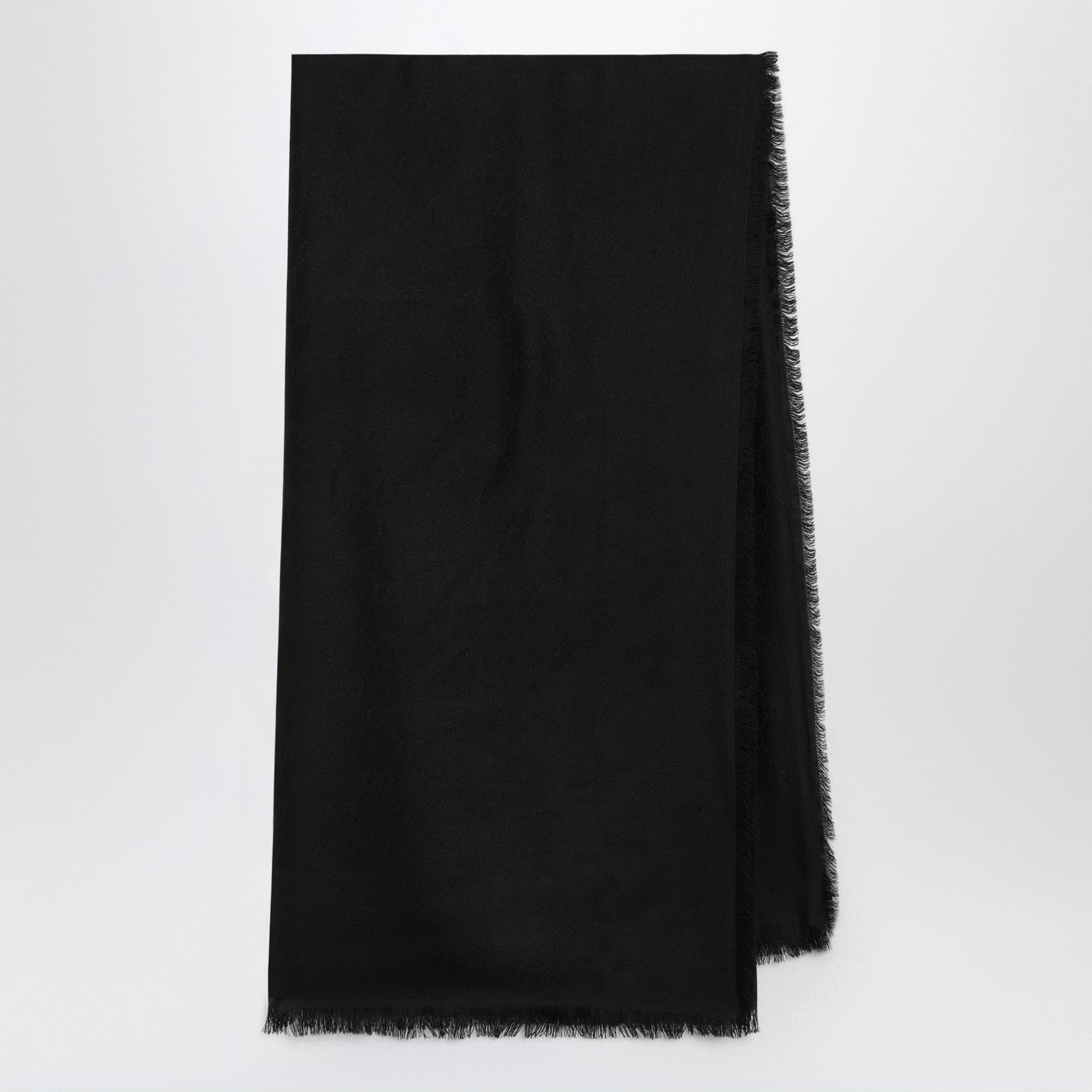Gucci Black Wool And Silk Gg Jacquard Shawl Men GUCCI