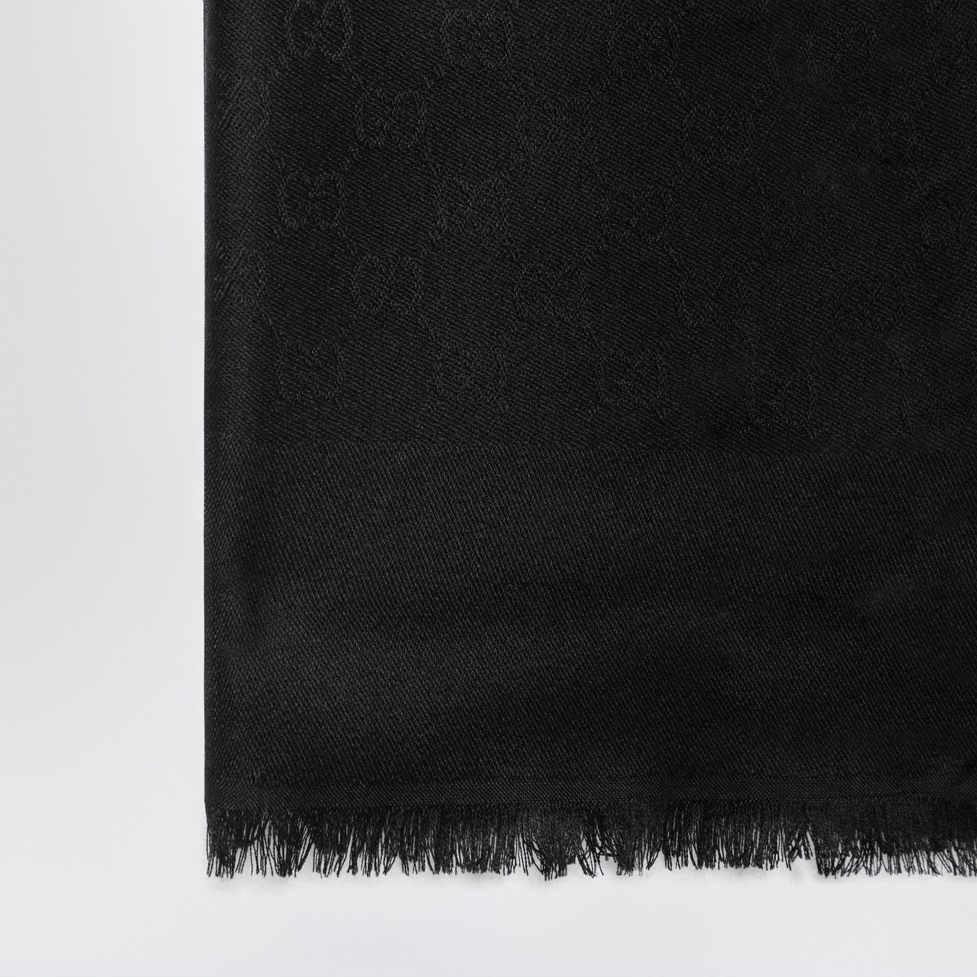 Gucci Black Wool And Silk Gg Jacquard Shawl Men GUCCI