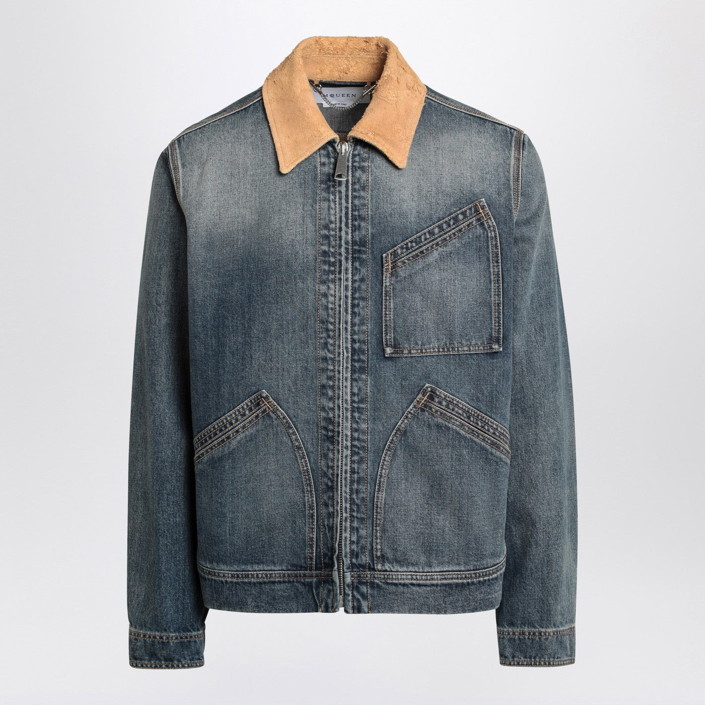 Alexander Mcqueen Denim Jacket With Suede Collar Men ALEXANDER MCQUEEN