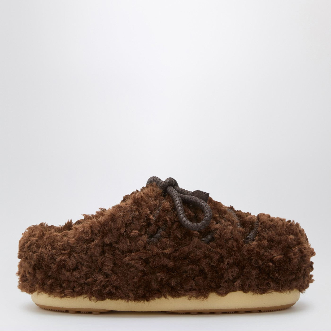 Moon Boot Dark Brown Curly Shearling Mules Women MOON BOOT