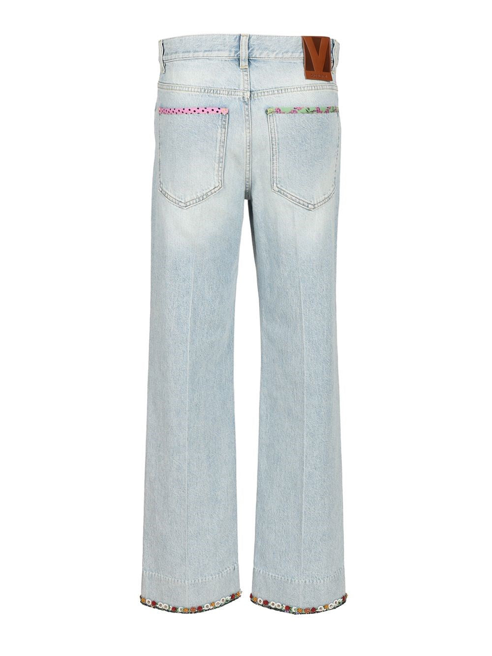 Valentino Garavani Women Denim Trousers With Embroidered Flower Trim VALENTINO GARAVANI