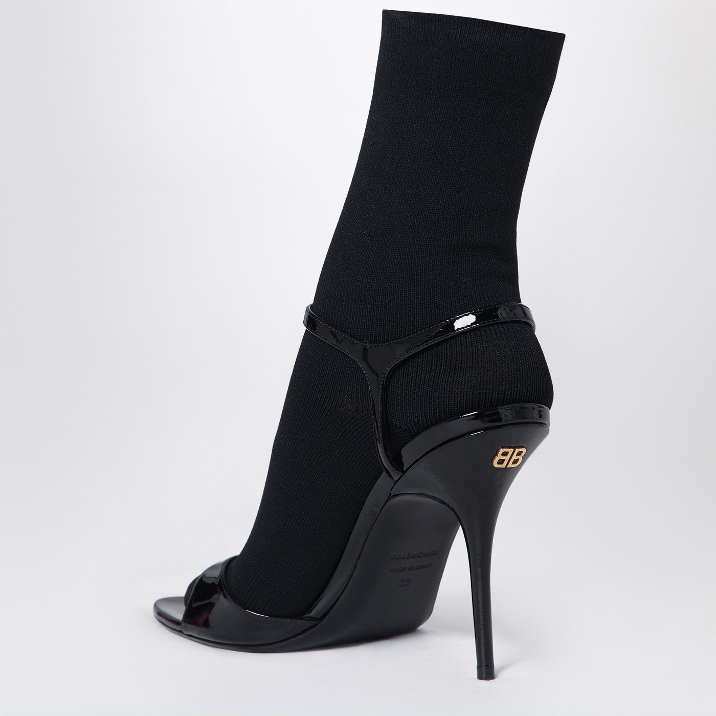 Balenciaga Avenue Sock Black Sandal In Patent Leather And Mesh Women BALENCIAGA