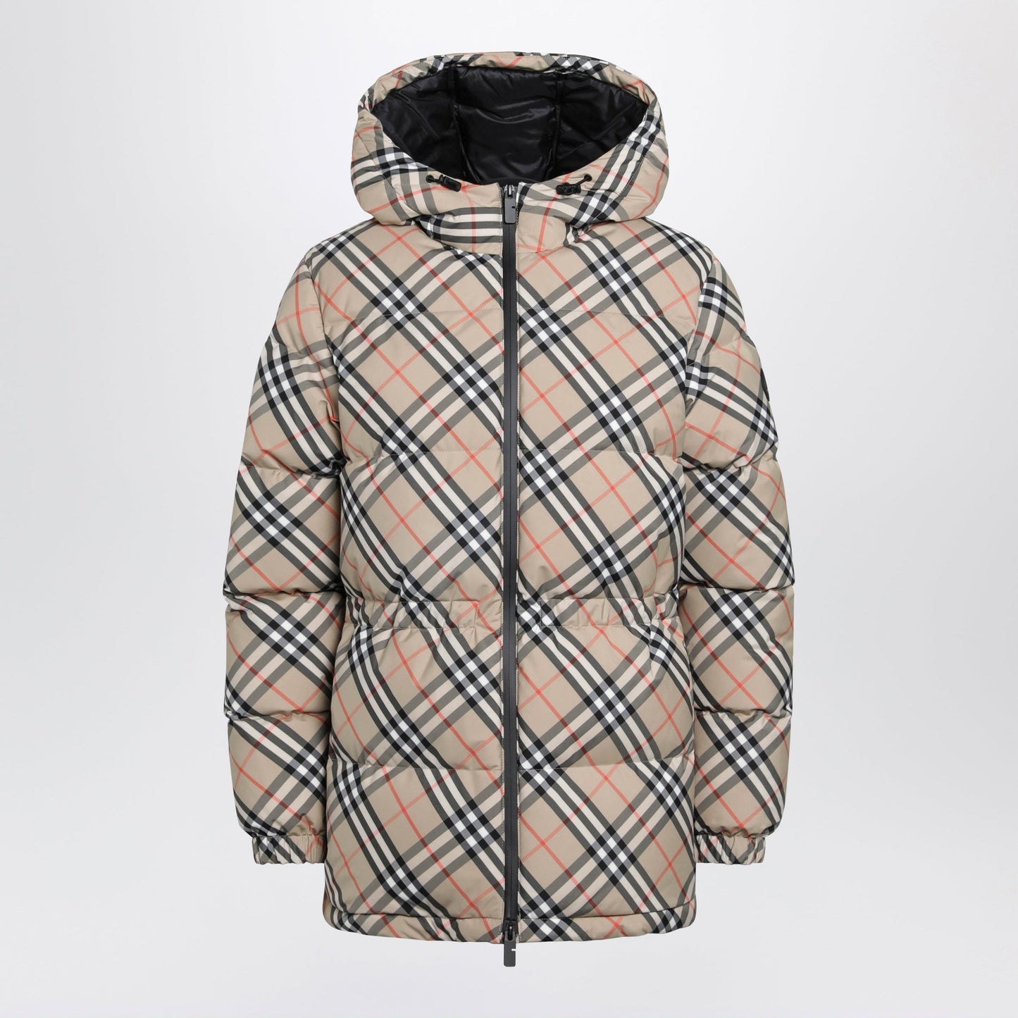 Burberry Hooded Check Nylon Puffer Jacket In Sand Women BURBERRY