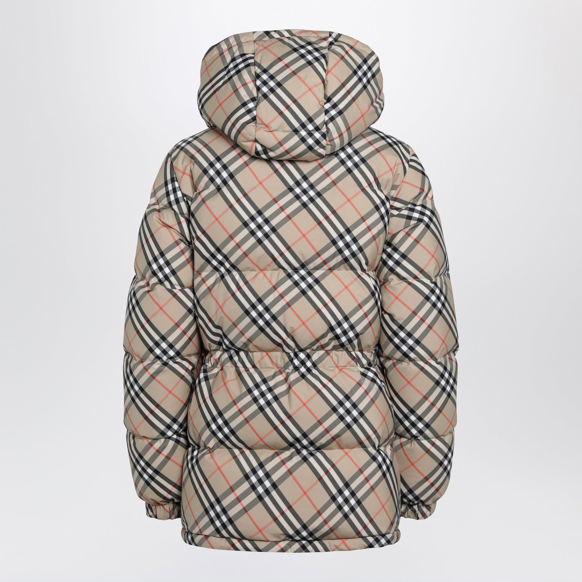 Burberry Hooded Check Nylon Puffer Jacket In Sand Women BURBERRY