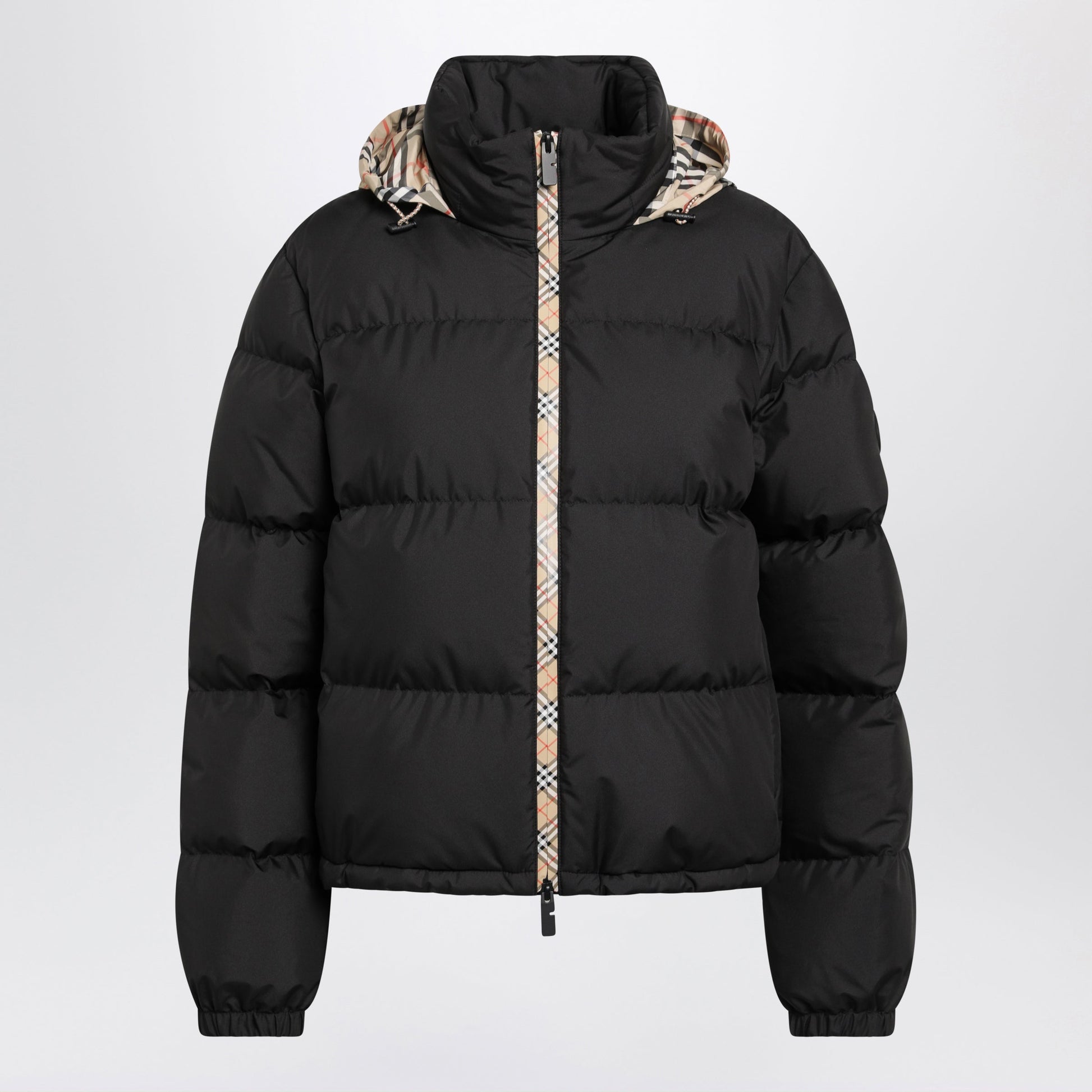 Burberry Black Zip-Up Down Jacket With Check Detail Women BURBERRY