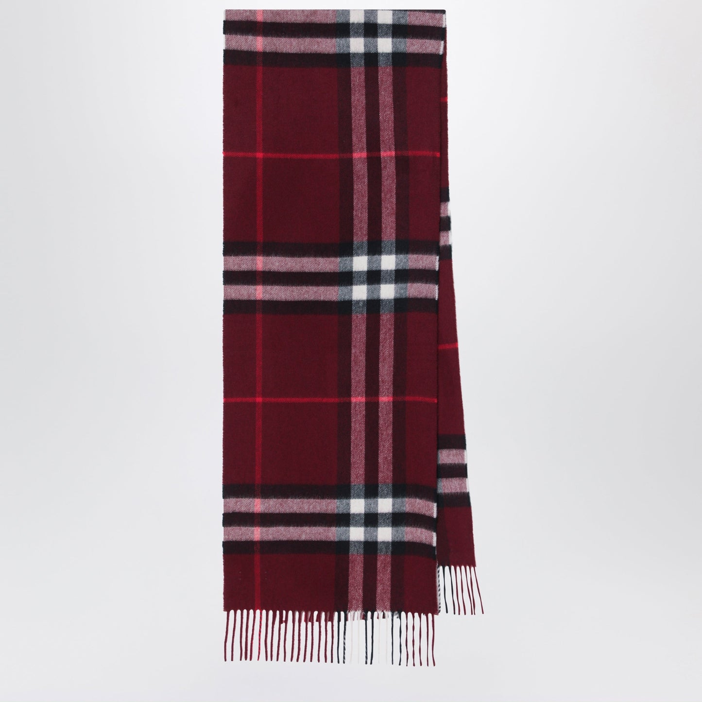 Burberry Burgundy Cashmere Scarf With A Checked Pattern Women BURBERRY