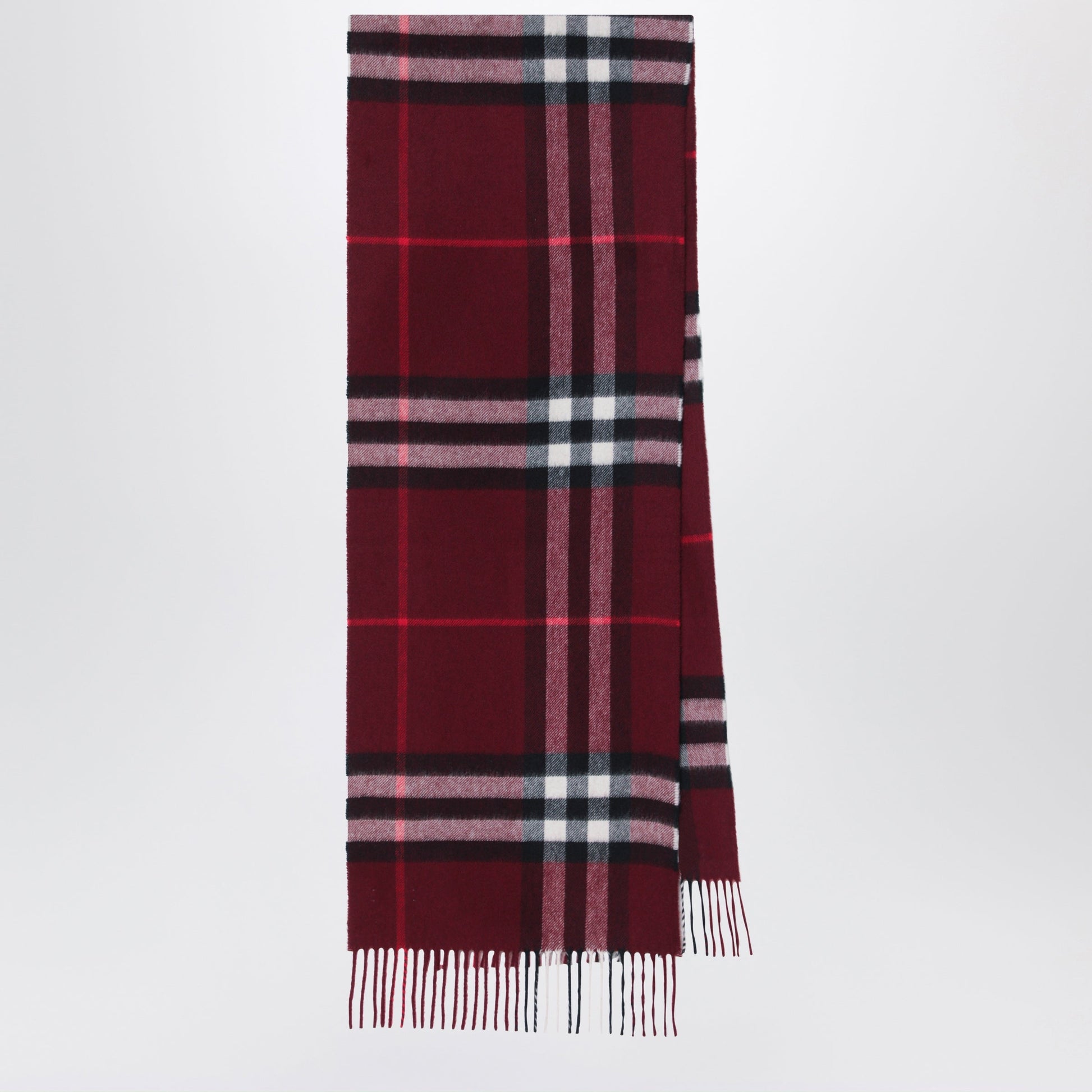 Burberry Burgundy Cashmere Scarf With A Checked Pattern Women BURBERRY