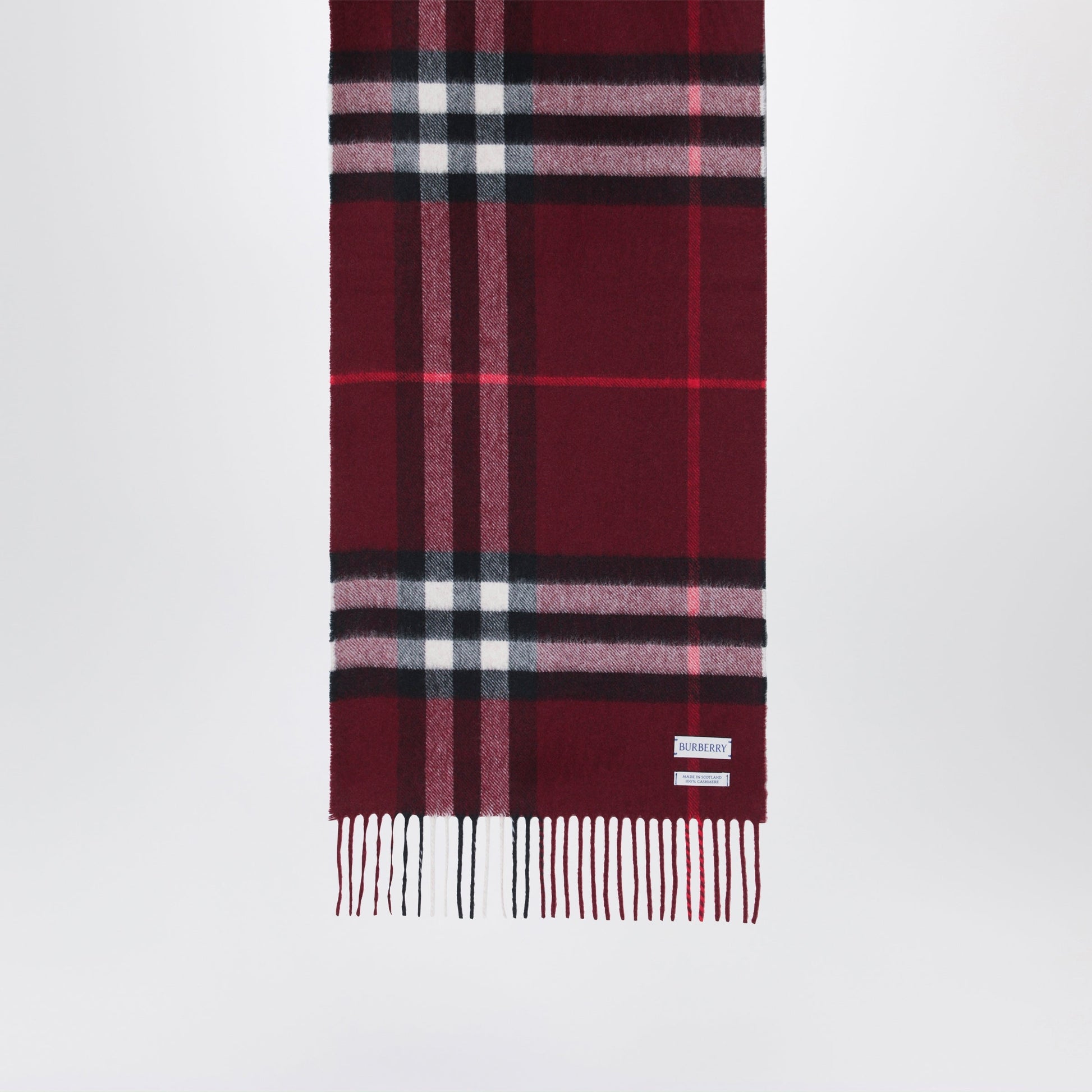 Burberry Burgundy Cashmere Scarf With A Checked Pattern Women BURBERRY