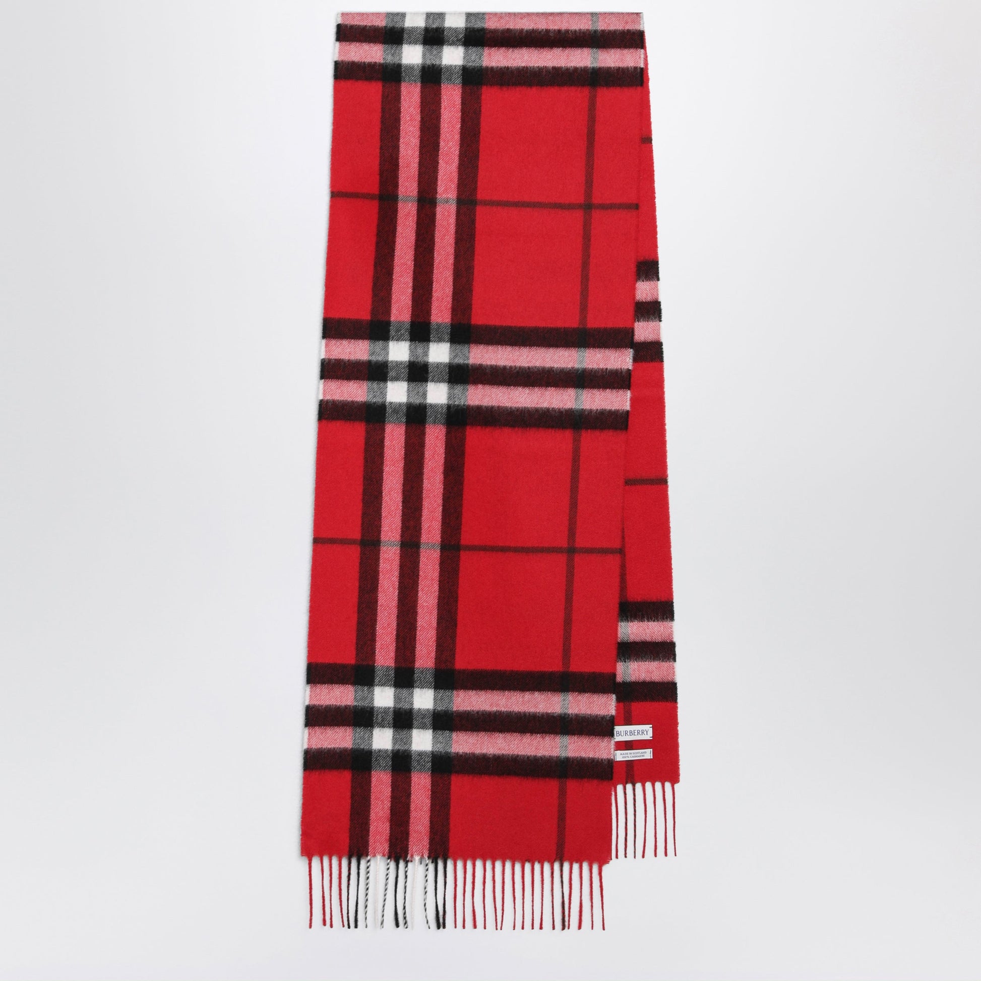 Burberry Check Cashmere Scarf With Fringes In Post Red Women BURBERRY