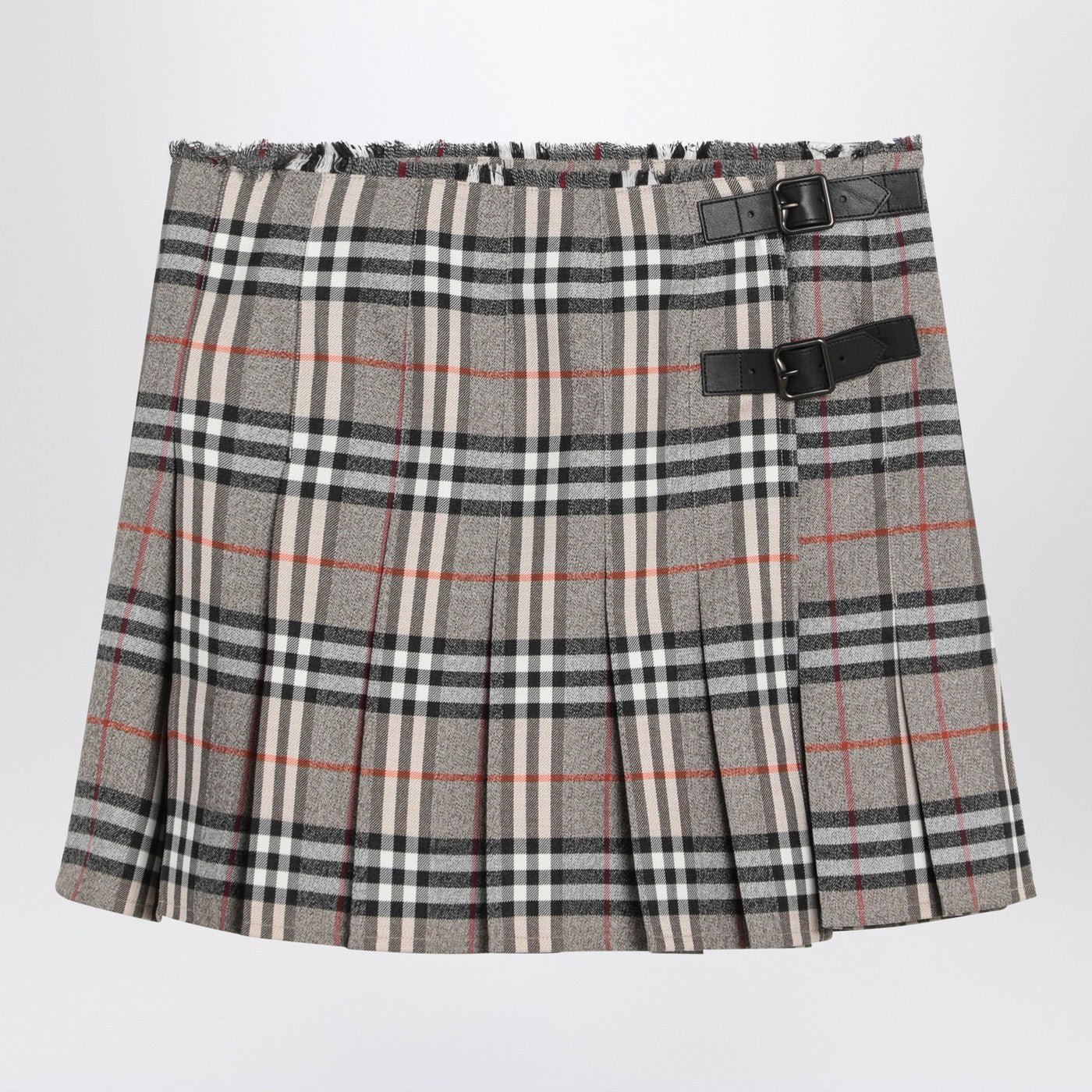 Burberry Grey Wool Kilt Skirt With Check Pattern Women BURBERRY