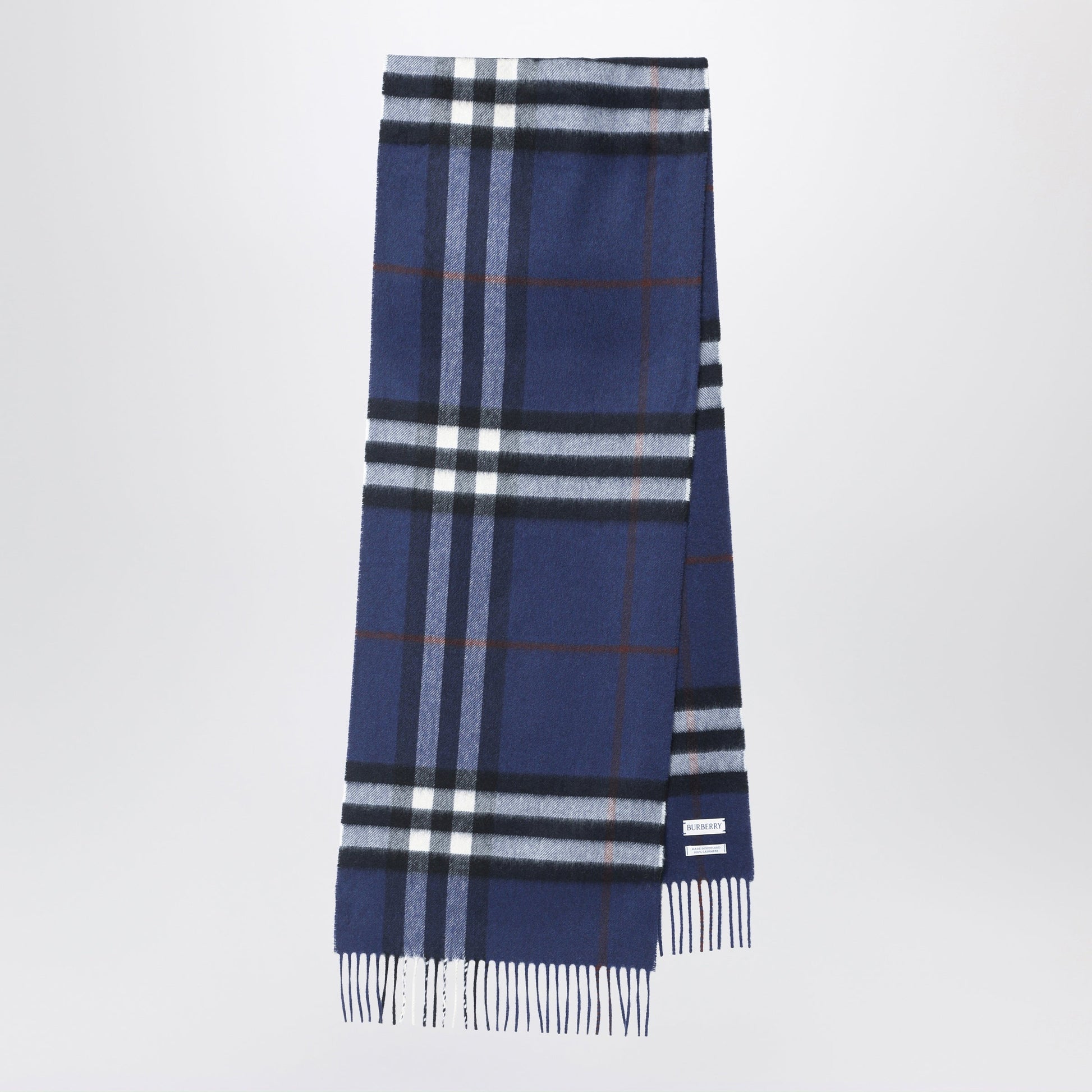 Burberry Blue Cashmere Scarf With A Checked Pattern Women BURBERRY