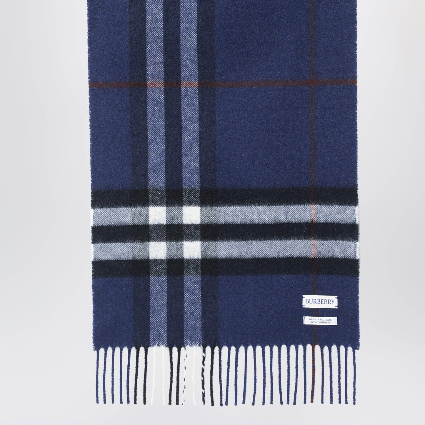 Burberry Blue Cashmere Scarf With A Checked Pattern Women BURBERRY