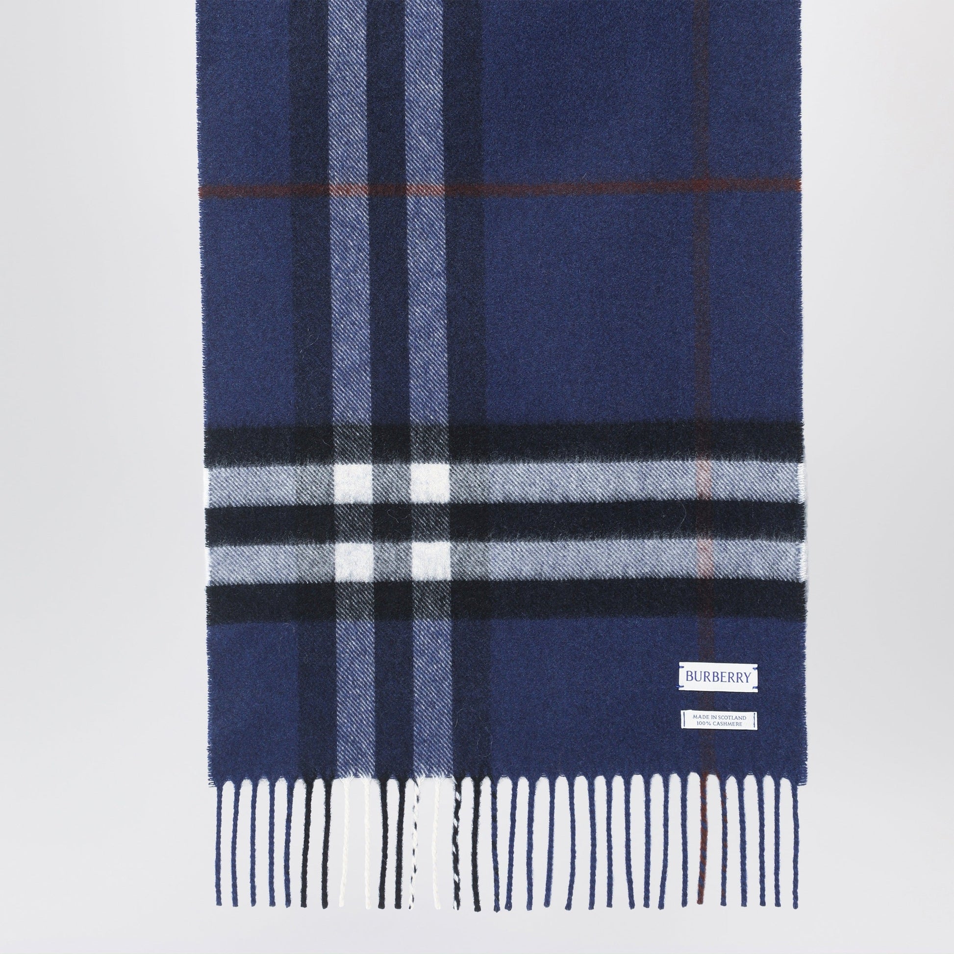 Burberry Blue Cashmere Scarf With A Checked Pattern Women BURBERRY