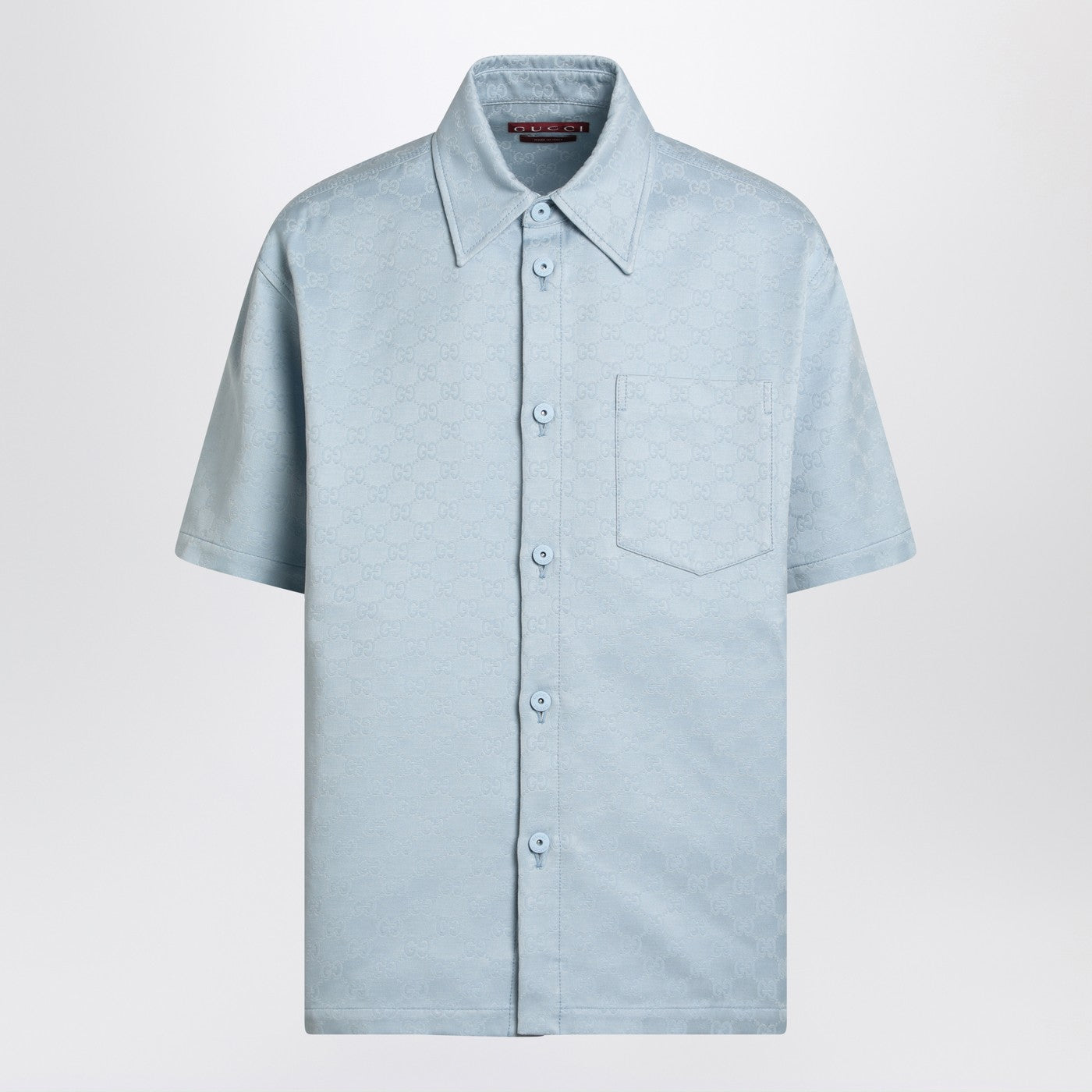 Gucci Light Blue Cotton Shirt With Gg Jacquard Men GUCCI