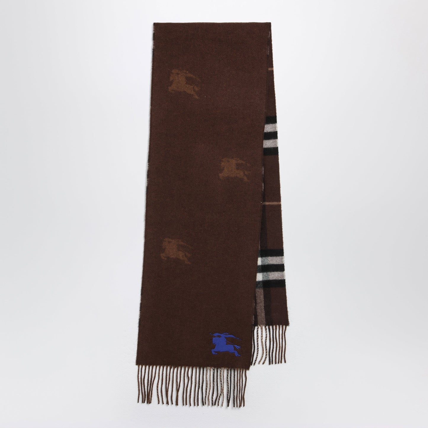 Burberry Reversible Check Cashmere Scarf With Ekd Women BURBERRY