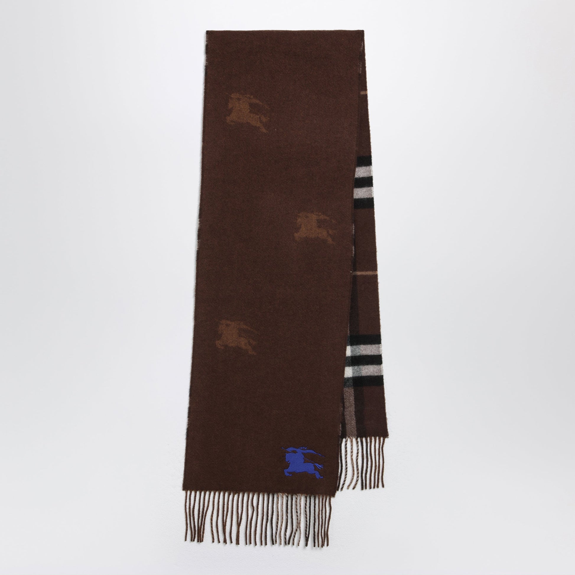 Burberry Reversible Check Cashmere Scarf With Ekd Women BURBERRY