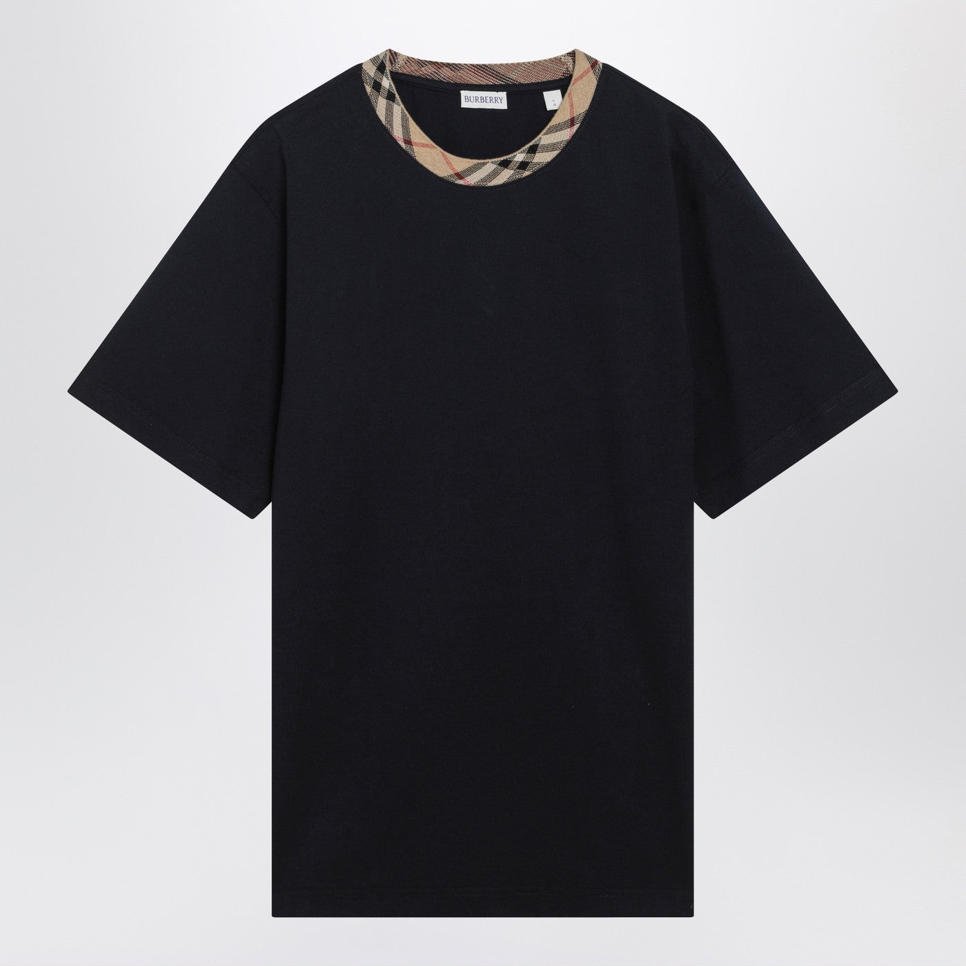 Burberry Navy T-Shirt With Check Trims Men BURBERRY