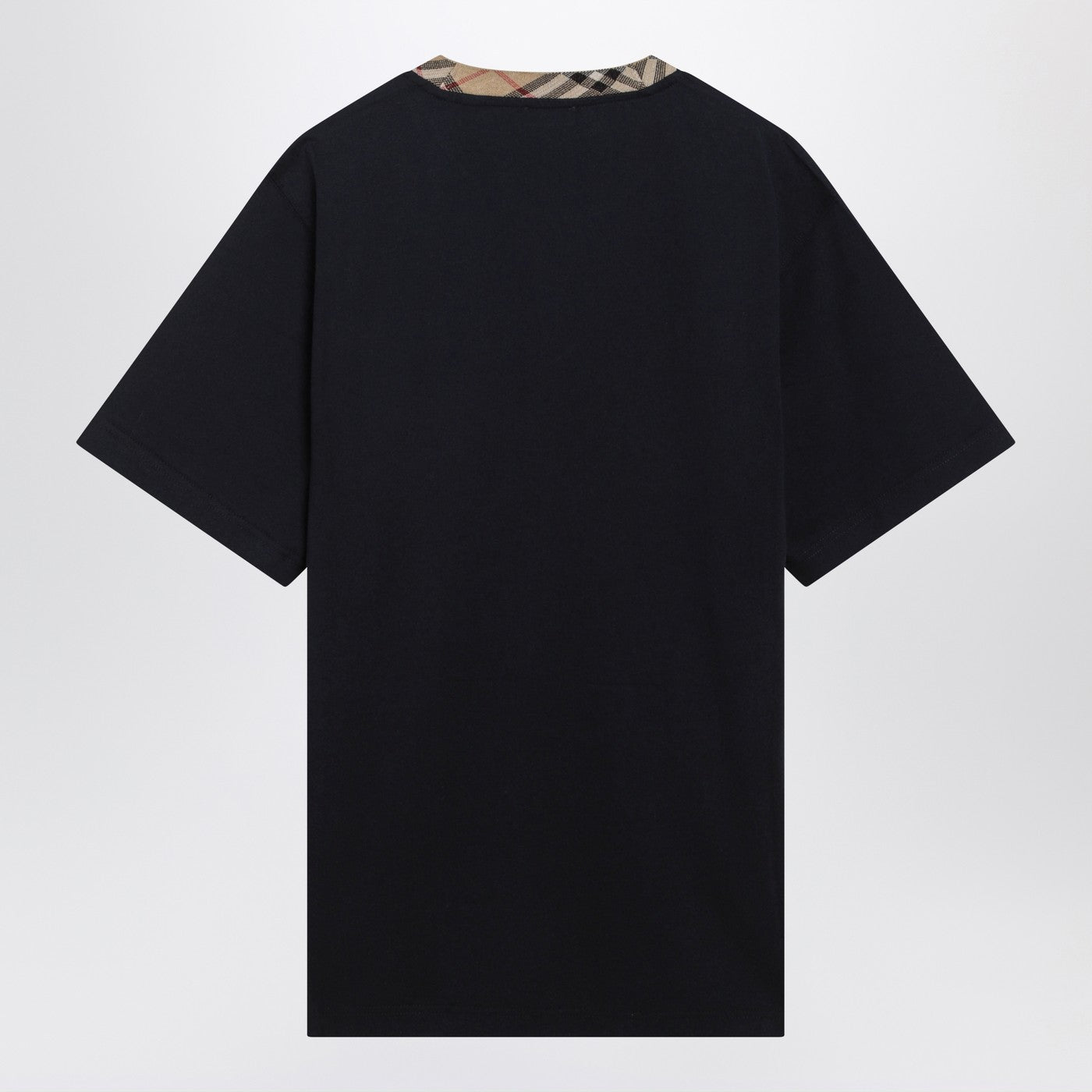 Burberry Navy T-Shirt With Check Trims Men BURBERRY