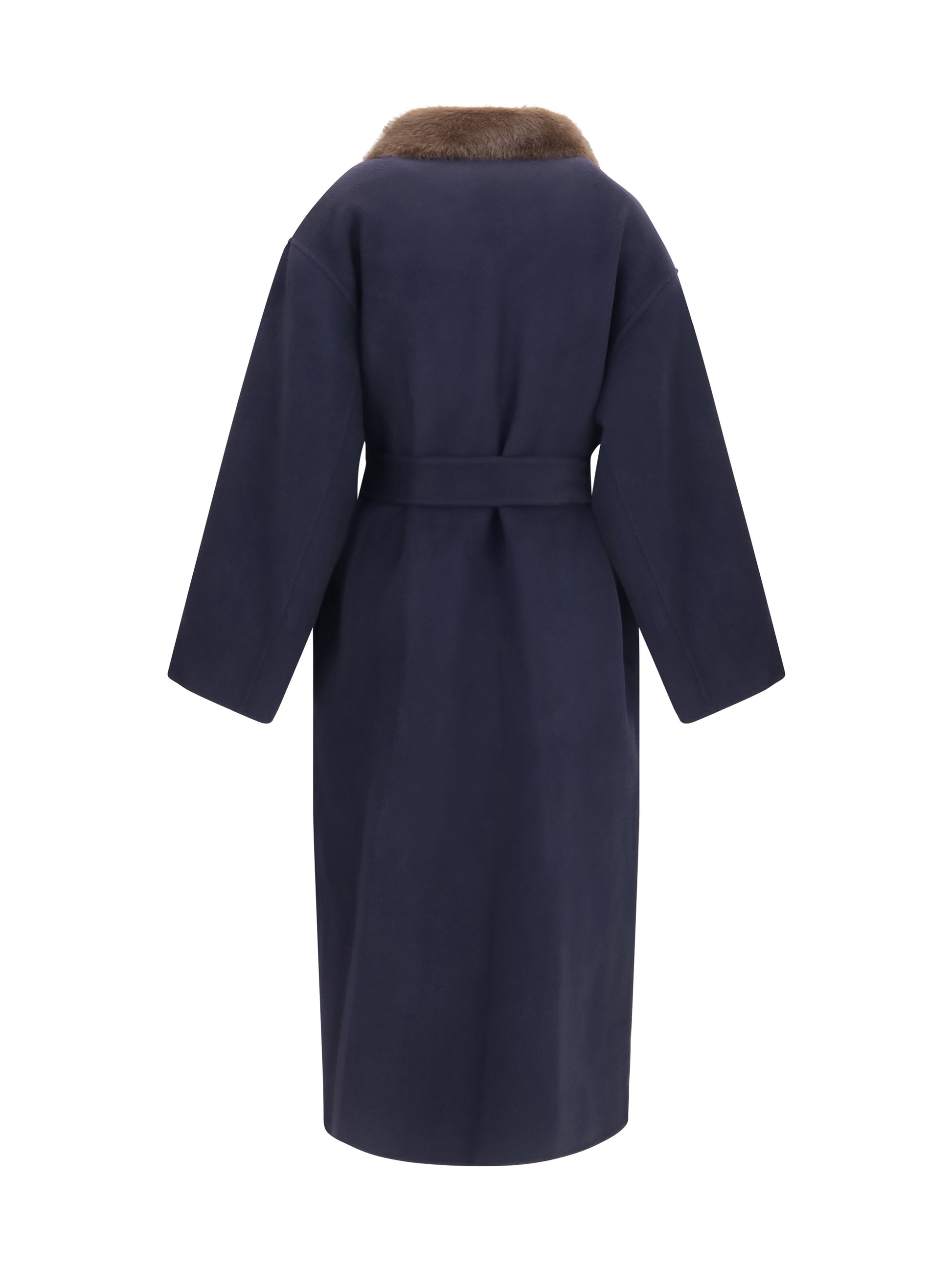P.A.R.O.S.H. Women Wool Coat With Fur Collar And Belt P.A.R.O.S.H.