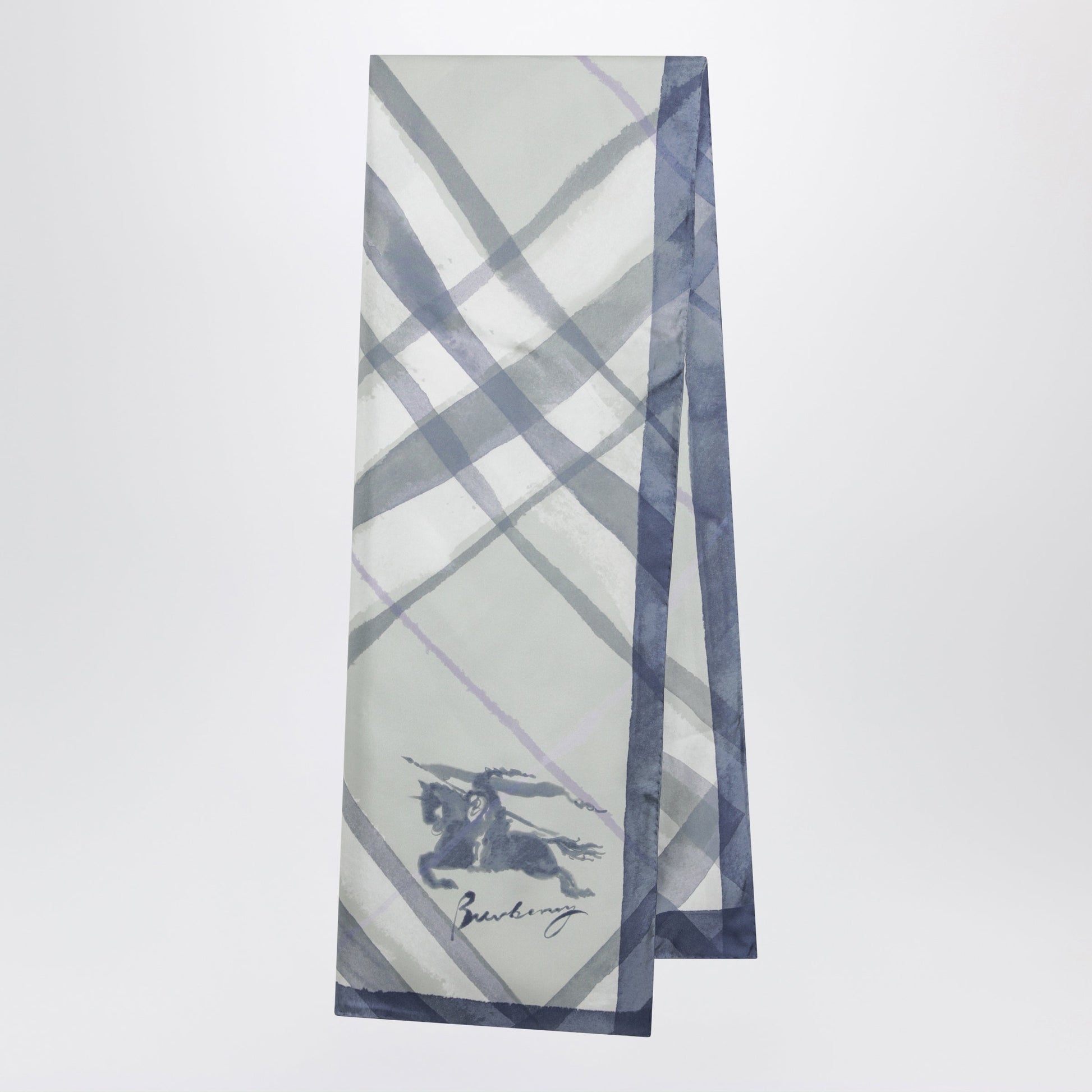 Burberry Large Watercolour Check Silk Scarf In Green Women BURBERRY