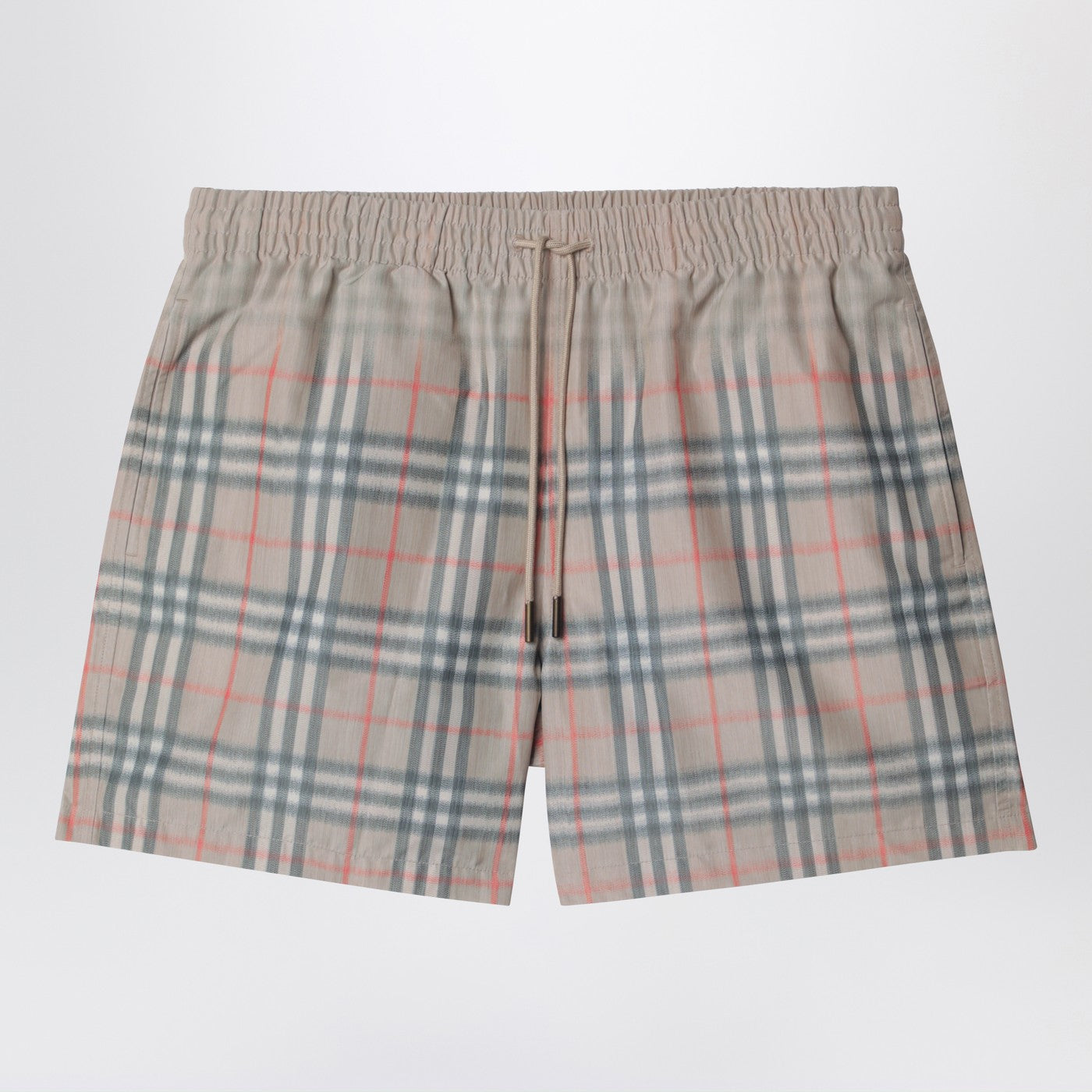 Burberry Beige Swim Shorts With Faded Check Pattern Men BURBERRY