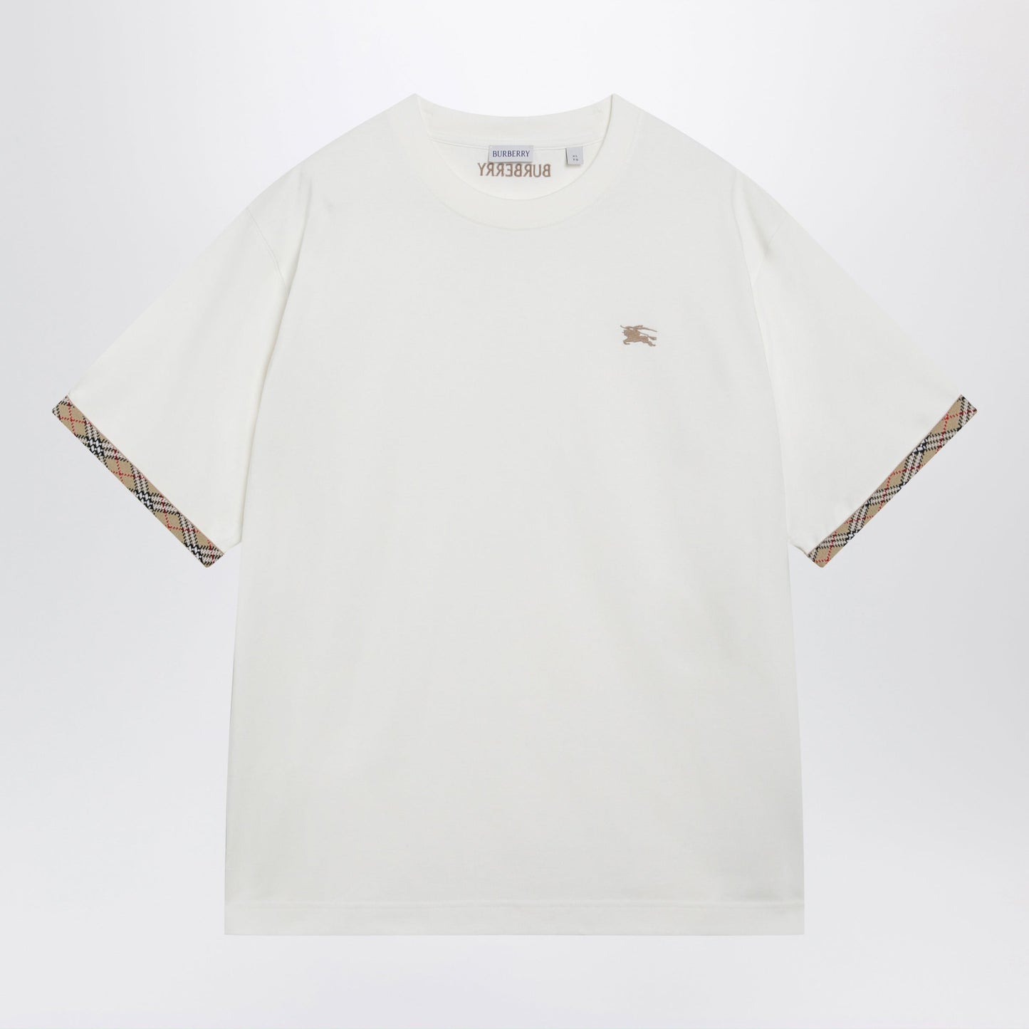 Burberry Cotton Jersey T-Shirt With Check Trim In Chalk Men BURBERRY