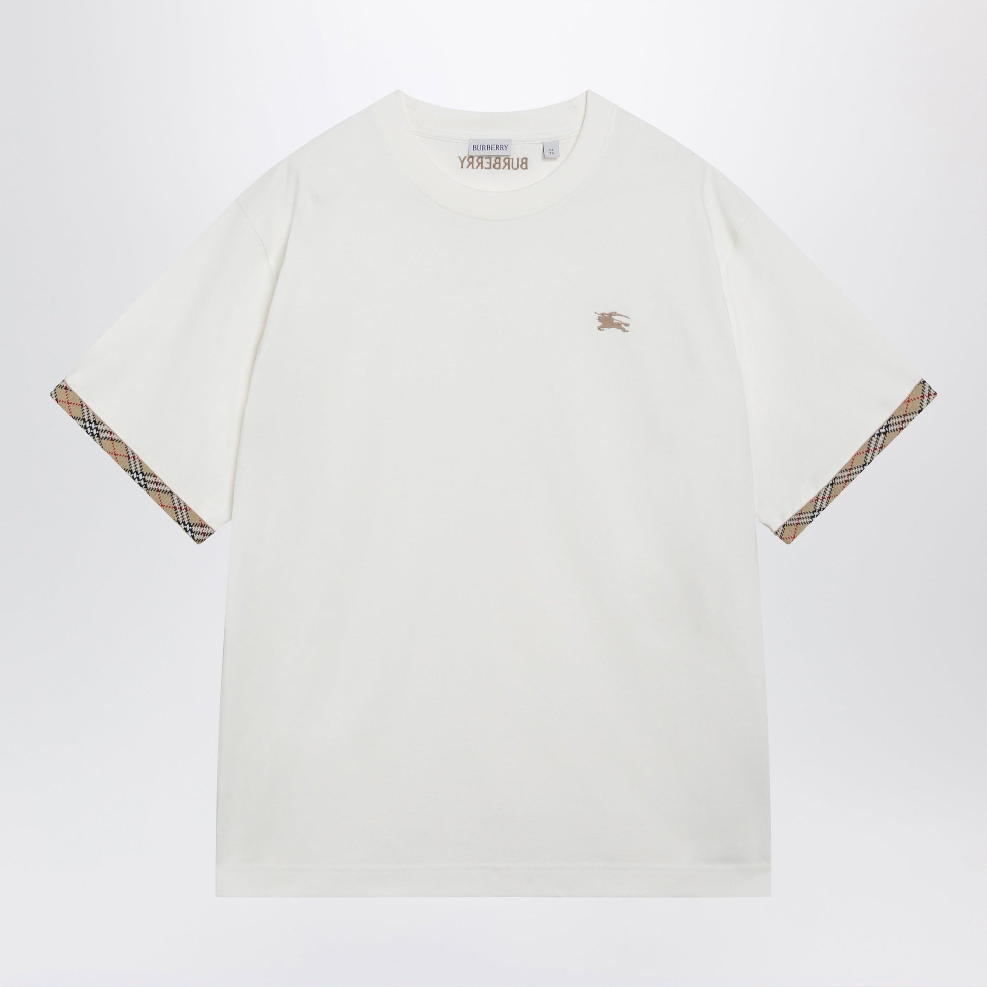 Burberry Cotton Jersey T-Shirt With Check Trim In Chalk Men BURBERRY
