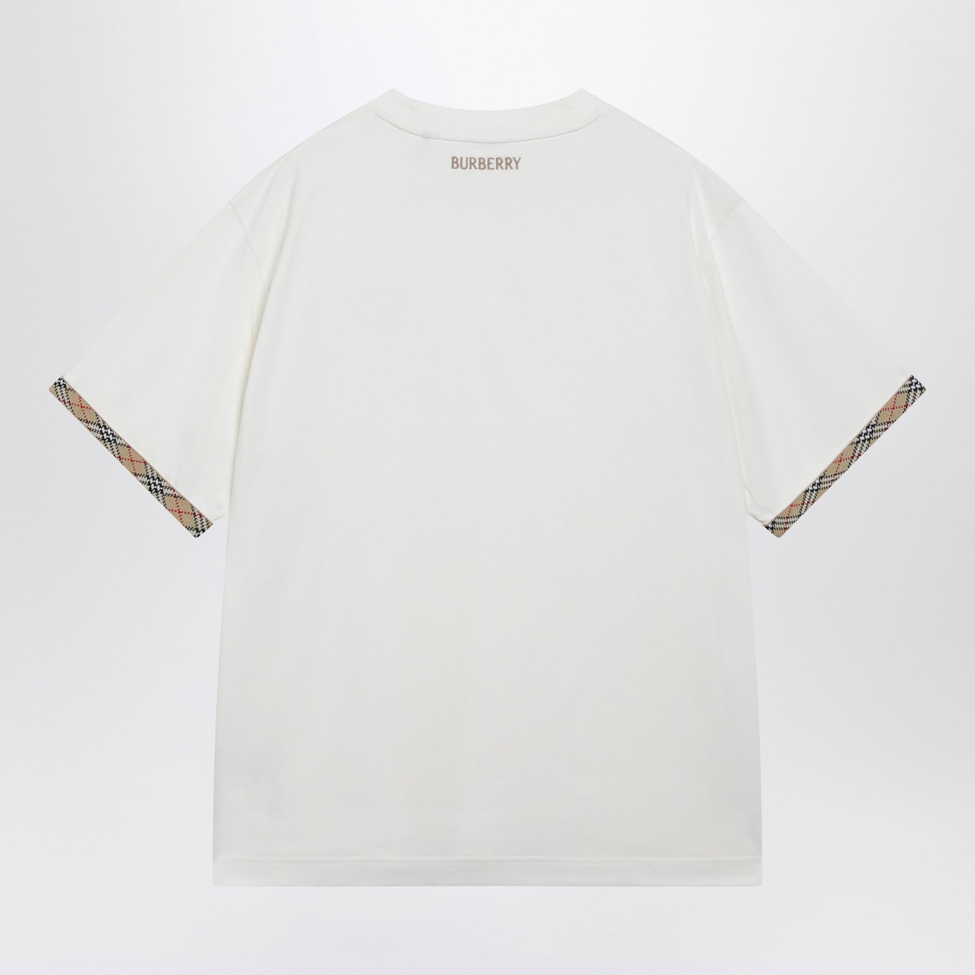 Burberry Cotton Jersey T-Shirt With Check Trim In Chalk Men BURBERRY