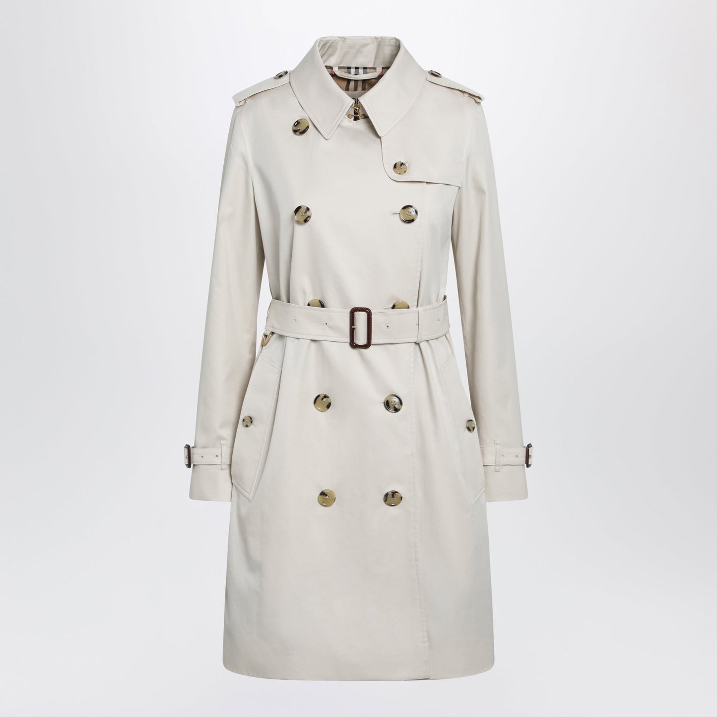 Burberry Kensington Mid-Length Tropical Gabardine Trench Coat, Beige Women BURBERRY