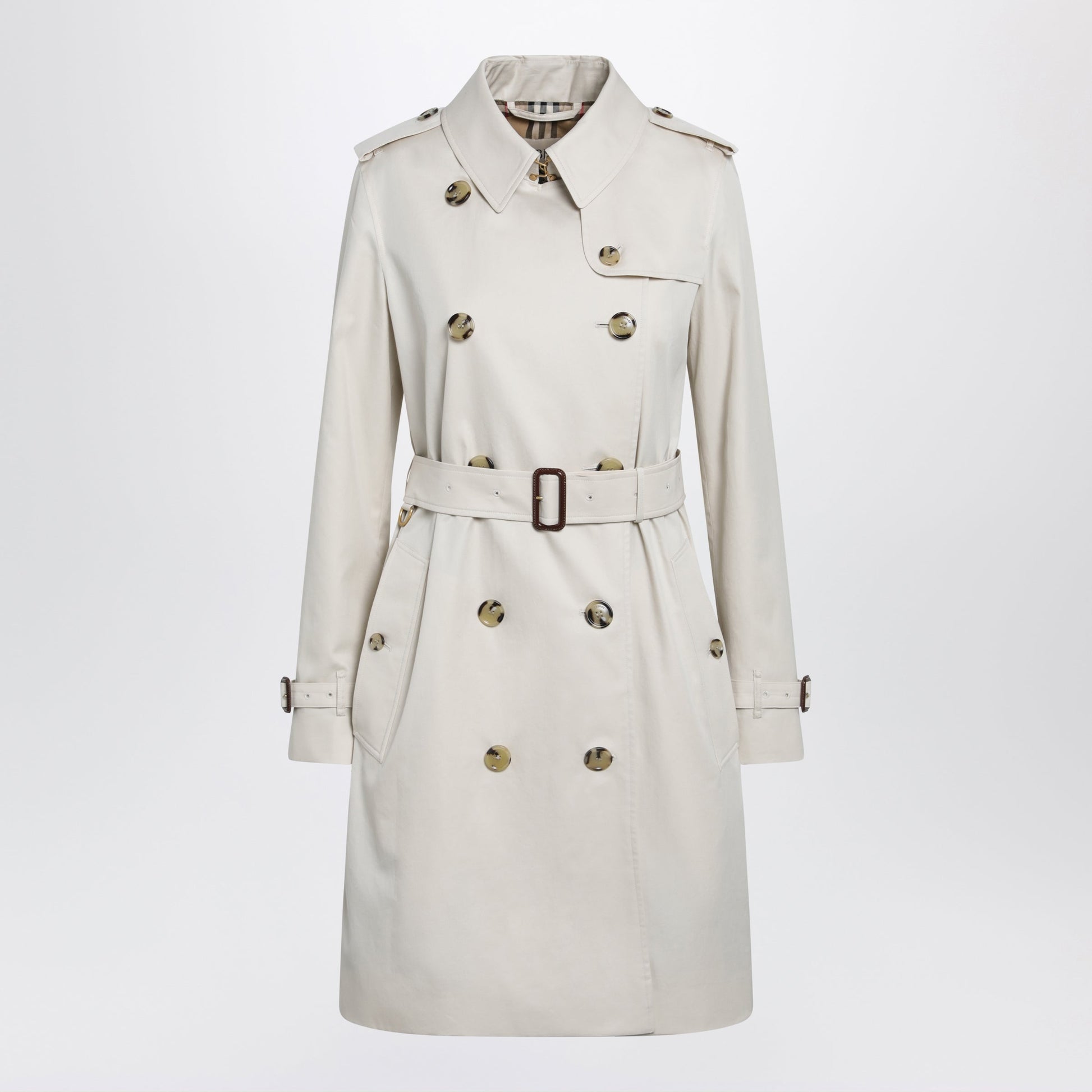Burberry Kensington Mid-Length Tropical Gabardine Trench Coat, Beige Women BURBERRY