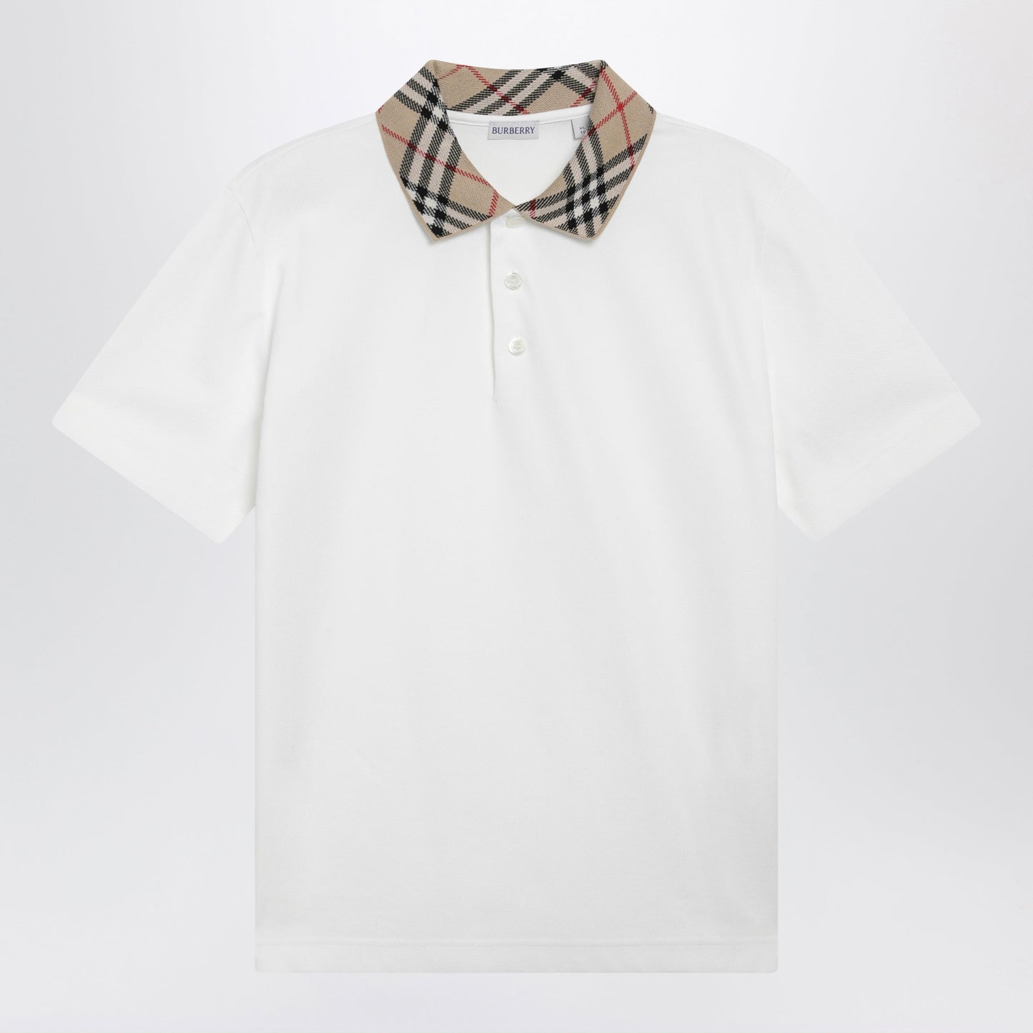 Burberry Chalk Cotton Pique Polo Shirt With Check Collar Men BURBERRY