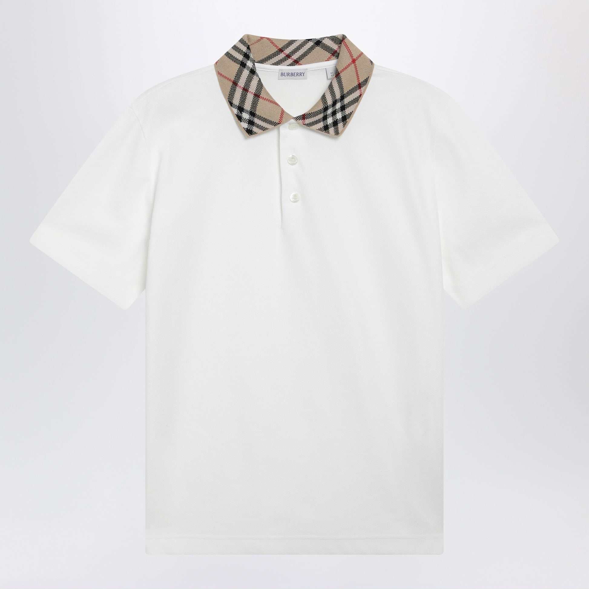 Burberry Chalk Cotton Pique Polo Shirt With Check Collar Men BURBERRY