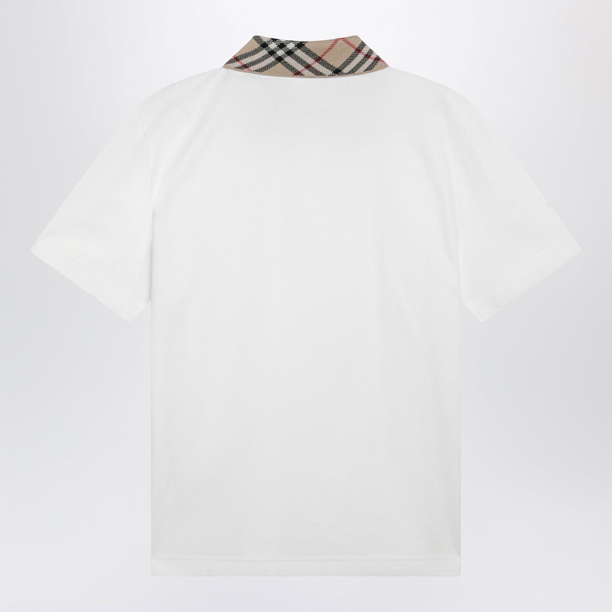 Burberry Chalk Cotton Pique Polo Shirt With Check Collar Men BURBERRY