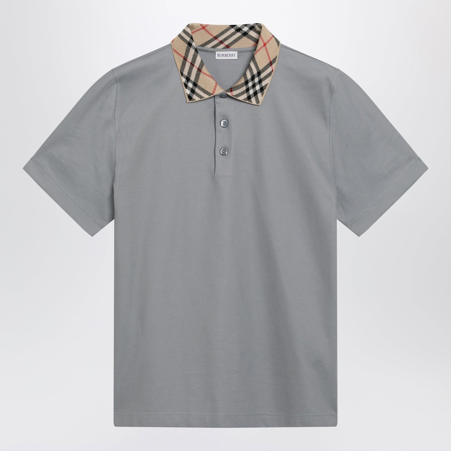 Burberry Grey Cotton Polo With Check Collar Men BURBERRY