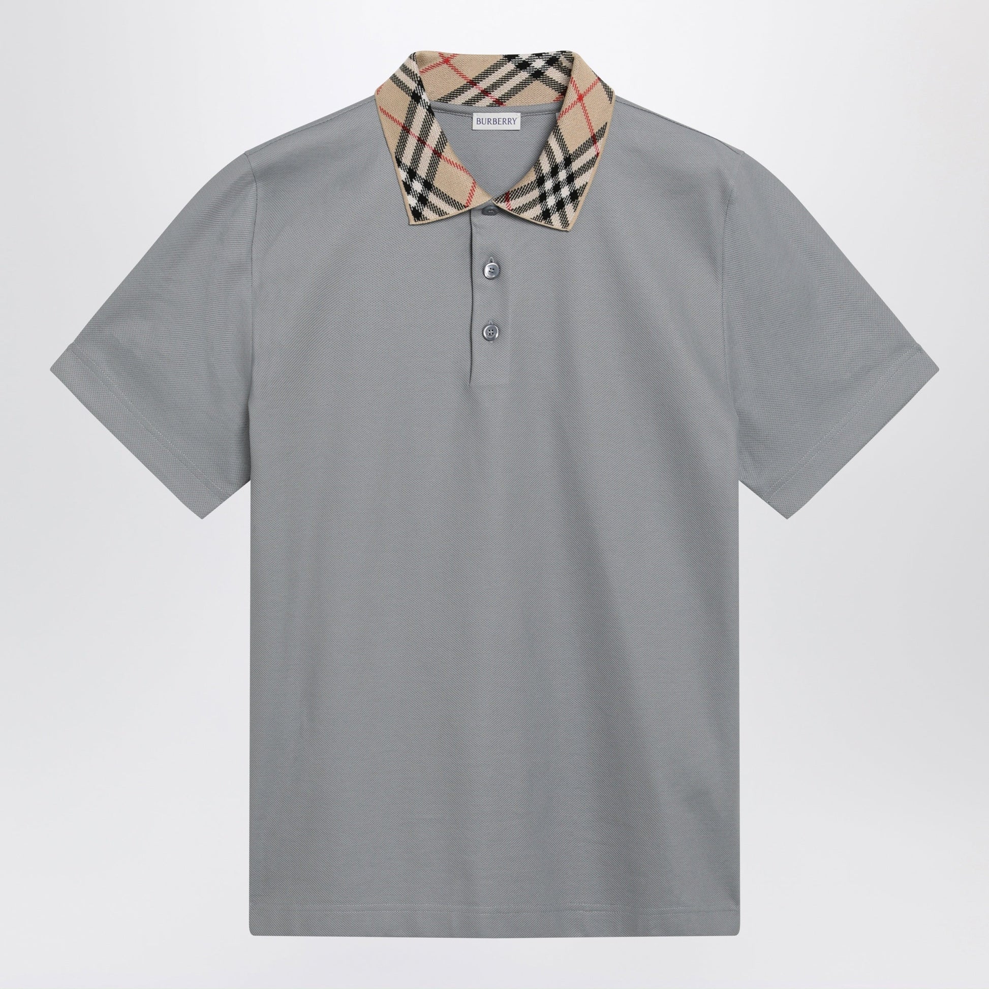 Burberry Grey Cotton Polo With Check Collar Men BURBERRY