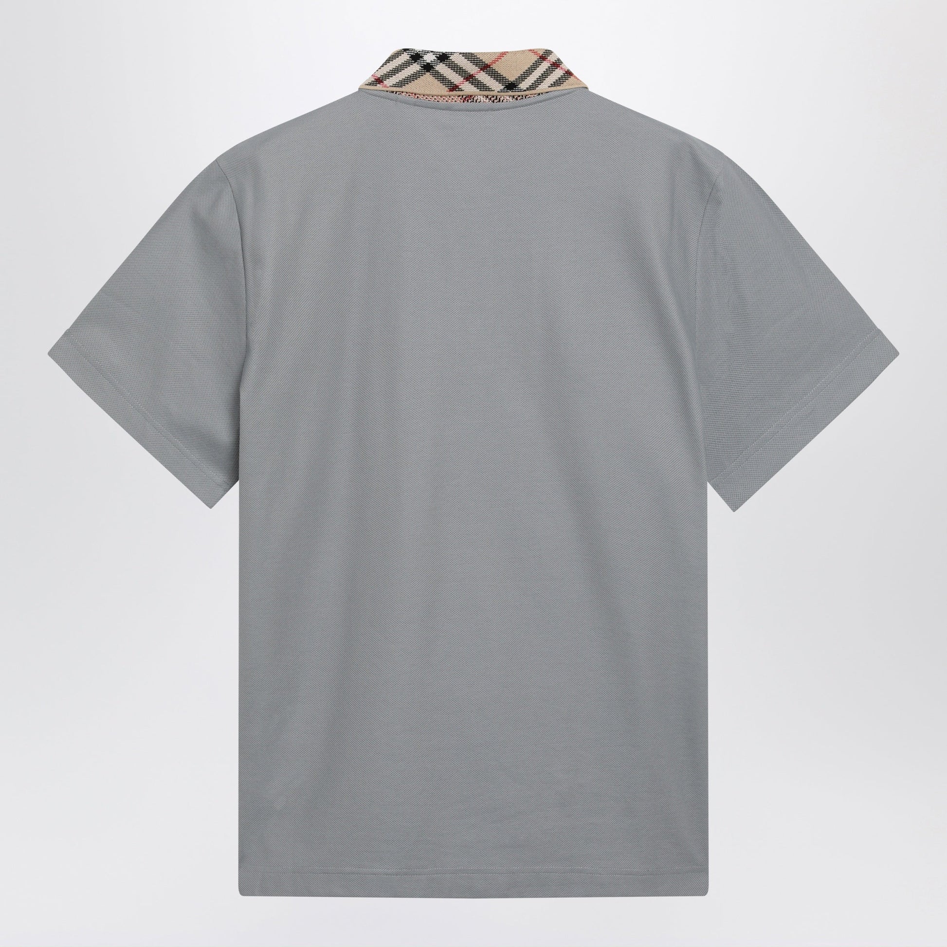 Burberry Grey Cotton Polo With Check Collar Men BURBERRY