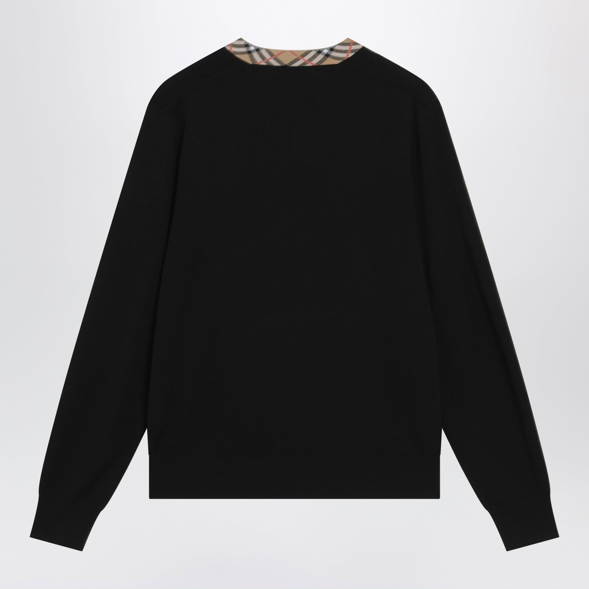 Burberry Black Wool Sweater With Check Motif Neckline Men BURBERRY