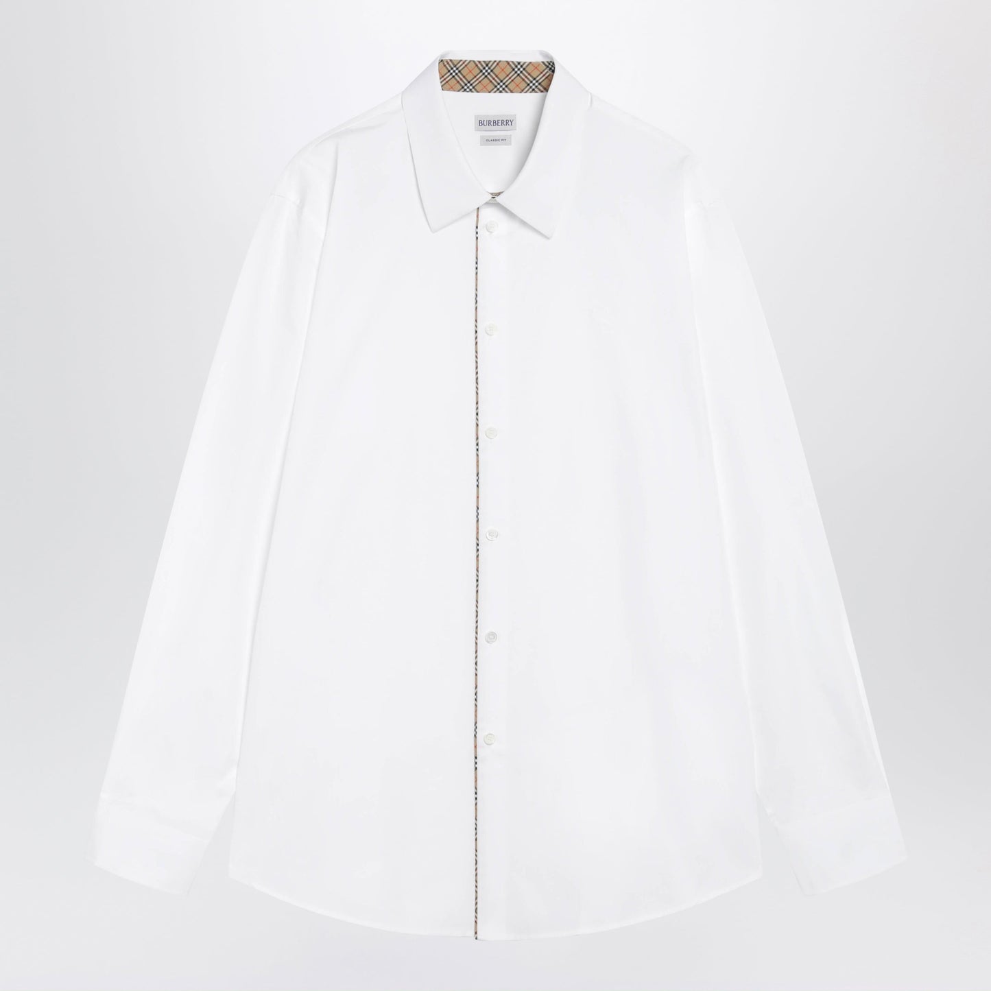 Burberry Classic-Fit Cotton Poplin Shirt With Check Trim, White Men BURBERRY