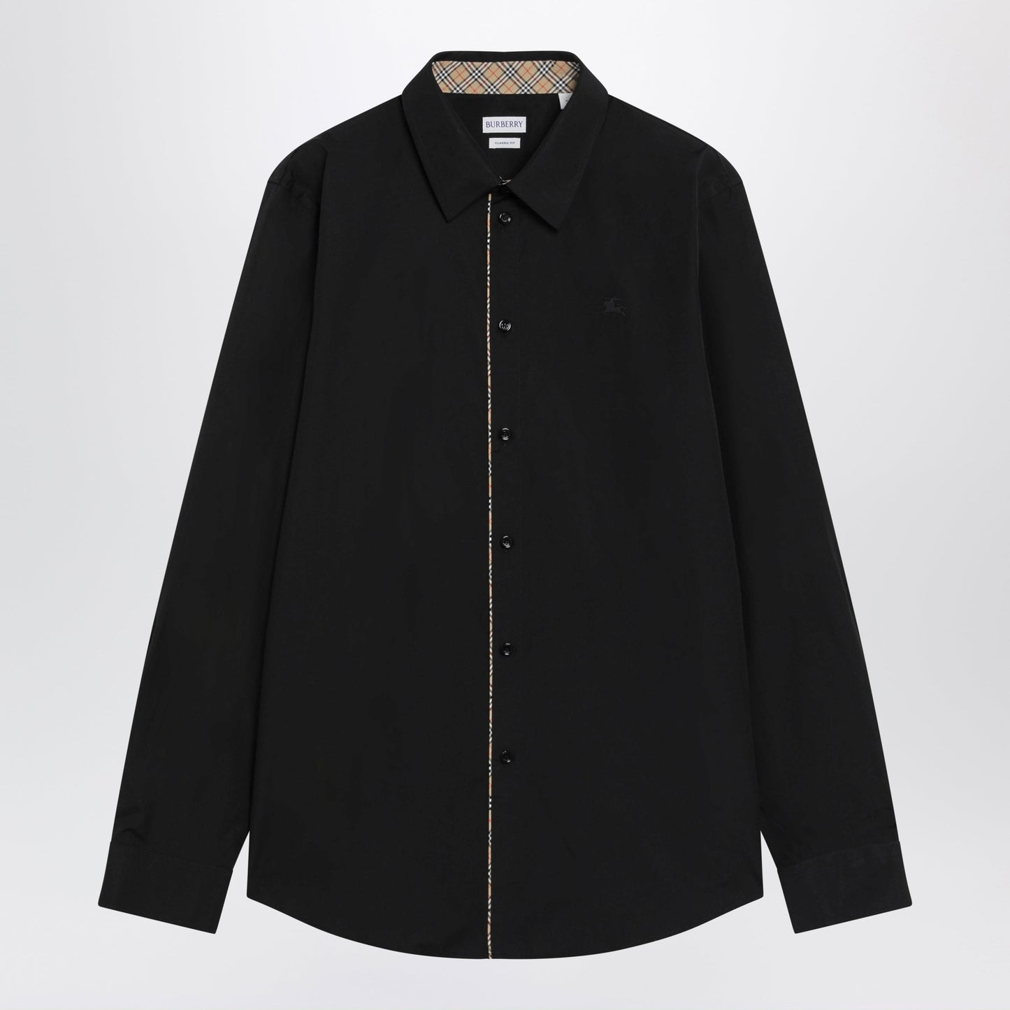 Burberry Classic-Fit Cotton Poplin Shirt With Check Trim, Black Men BURBERRY