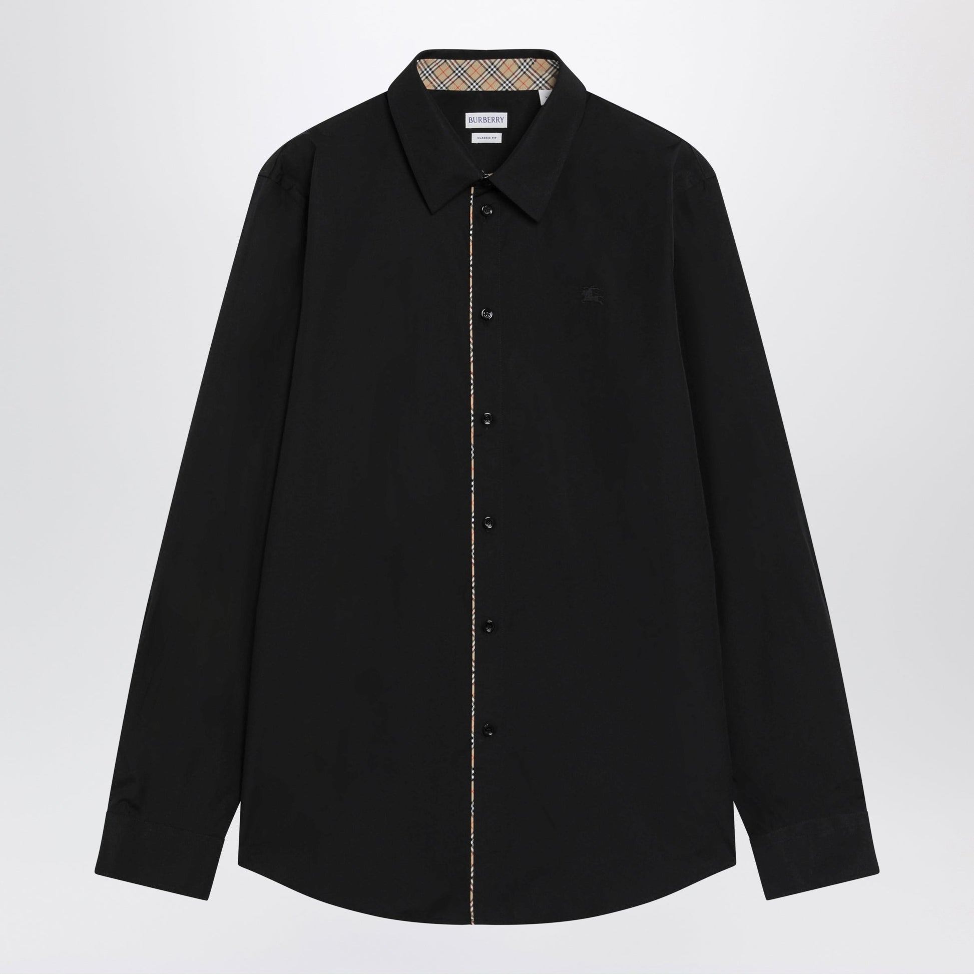 Burberry Classic-Fit Cotton Poplin Shirt With Check Trim, Black Men BURBERRY