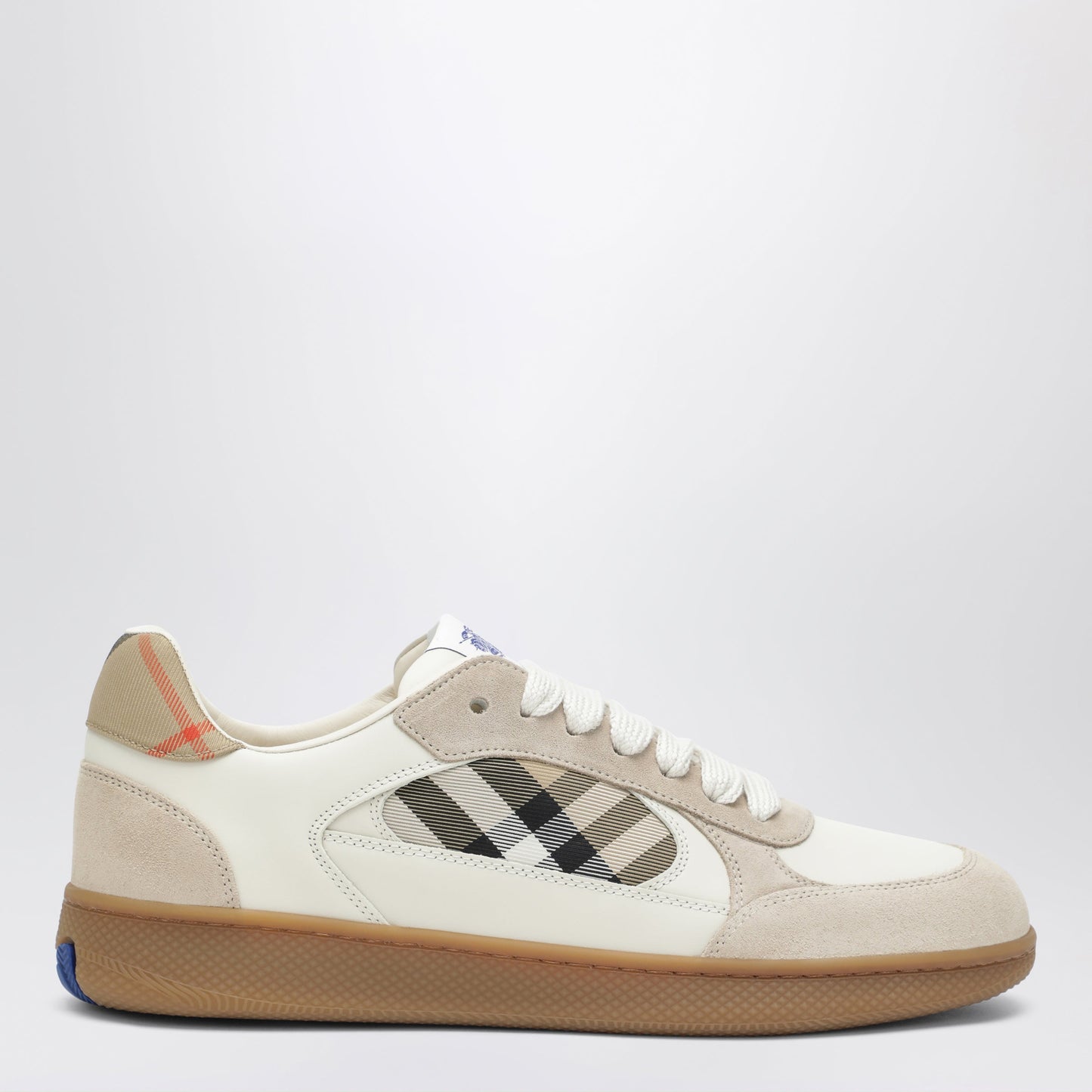 Burberry Terrace Leather And Suede Sneakers With Beige Check Men BURBERRY