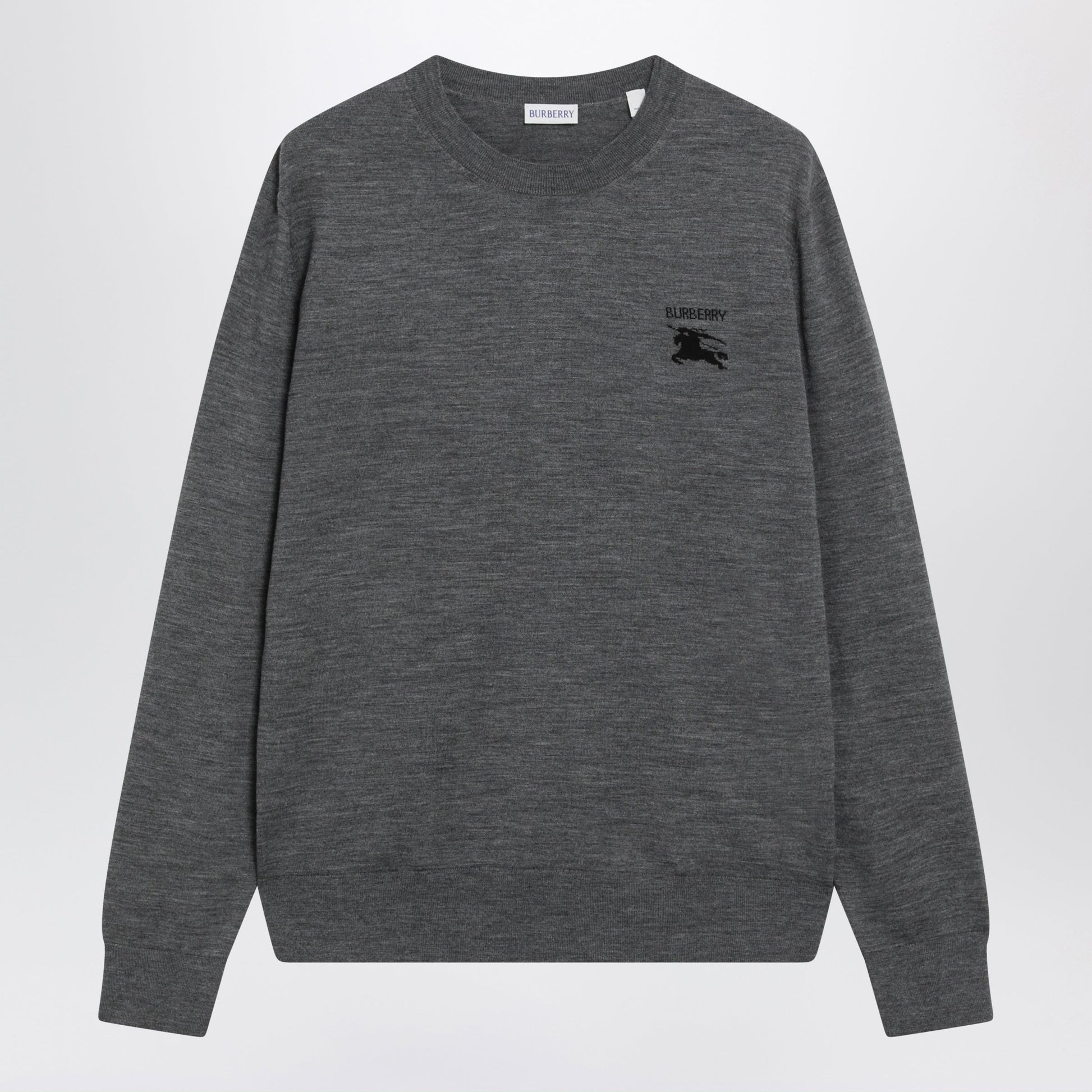 Burberry Grey Wool Crewneck Sweater Men BURBERRY