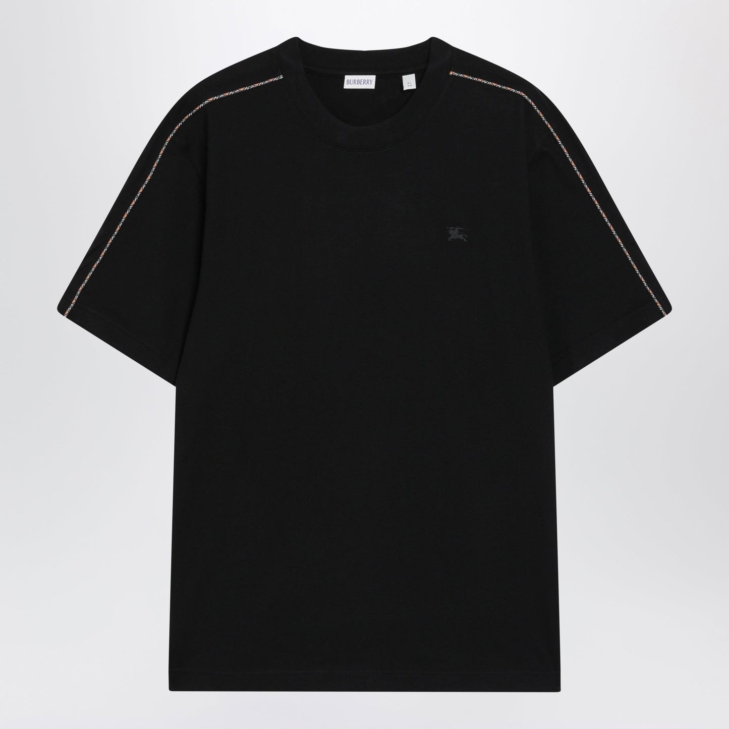 Burberry Cotton T-Shirt With Check Trim In Black Men BURBERRY