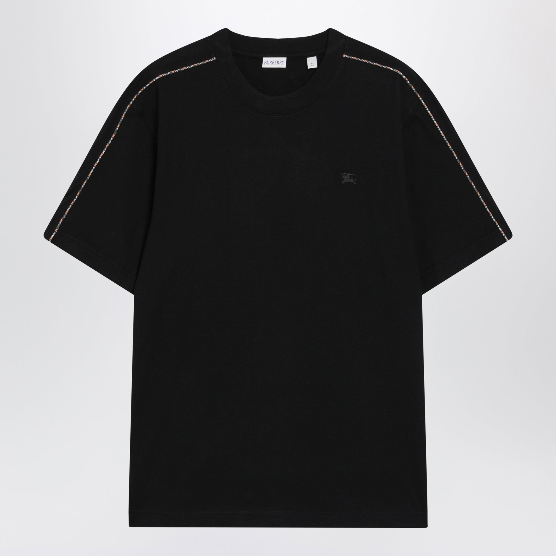Burberry Cotton T-Shirt With Check Trim In Black Men BURBERRY