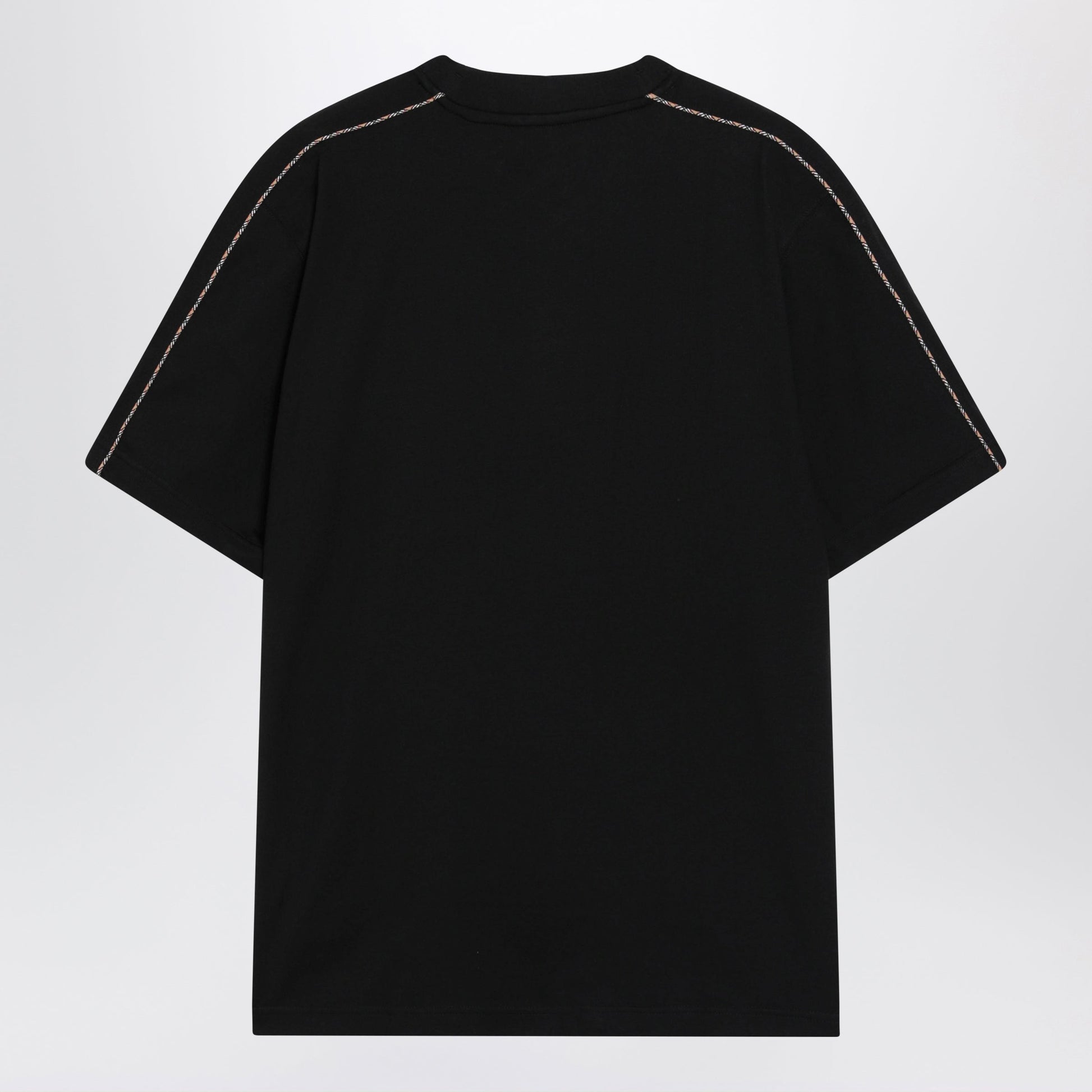 Burberry Cotton T-Shirt With Check Trim In Black Men BURBERRY