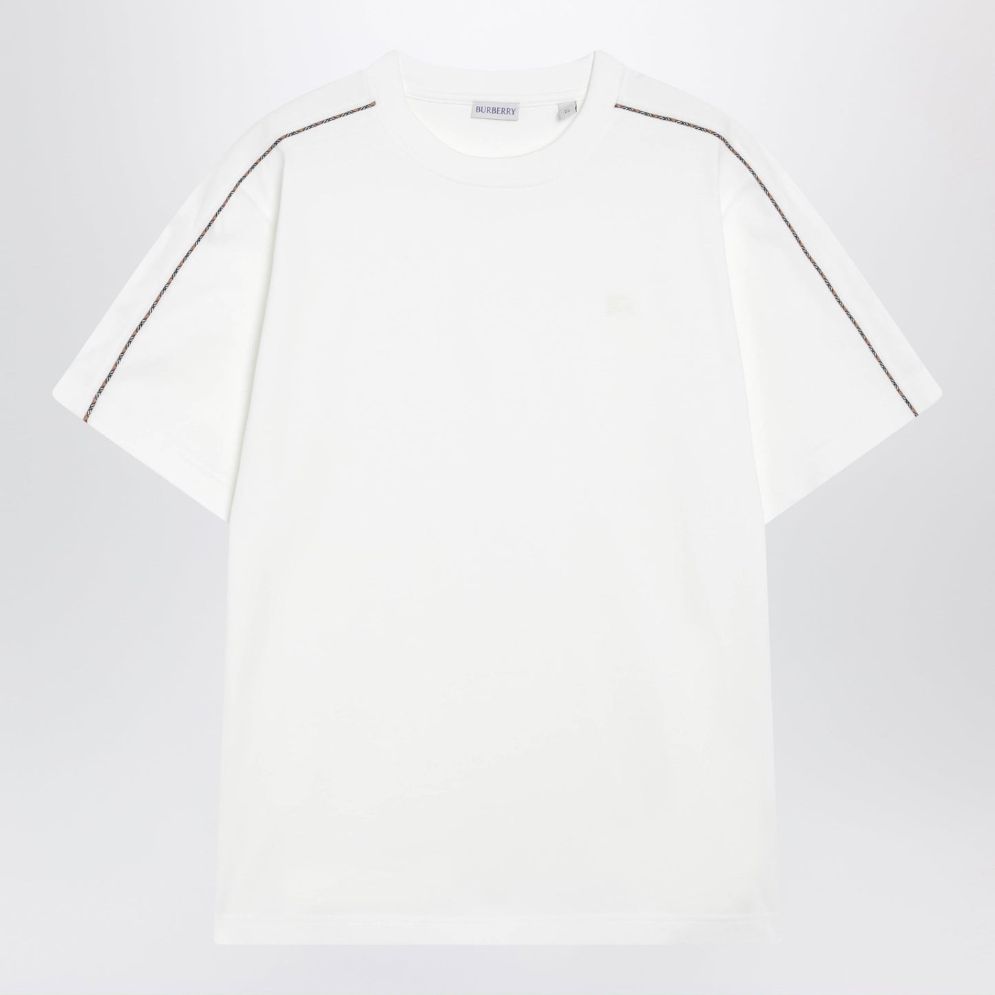Burberry Cotton T-Shirt With Check Trim In Chalk Men BURBERRY