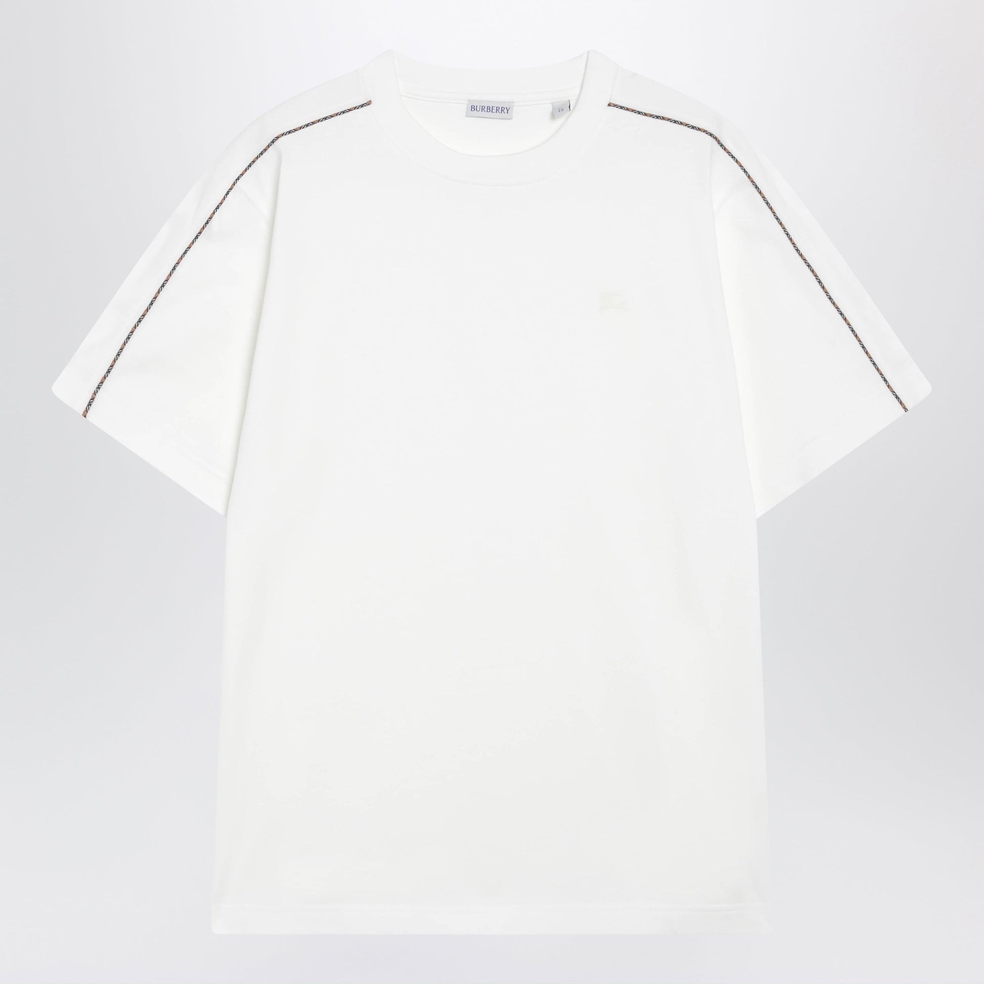 Burberry Cotton T-Shirt With Check Trim In Chalk Men BURBERRY